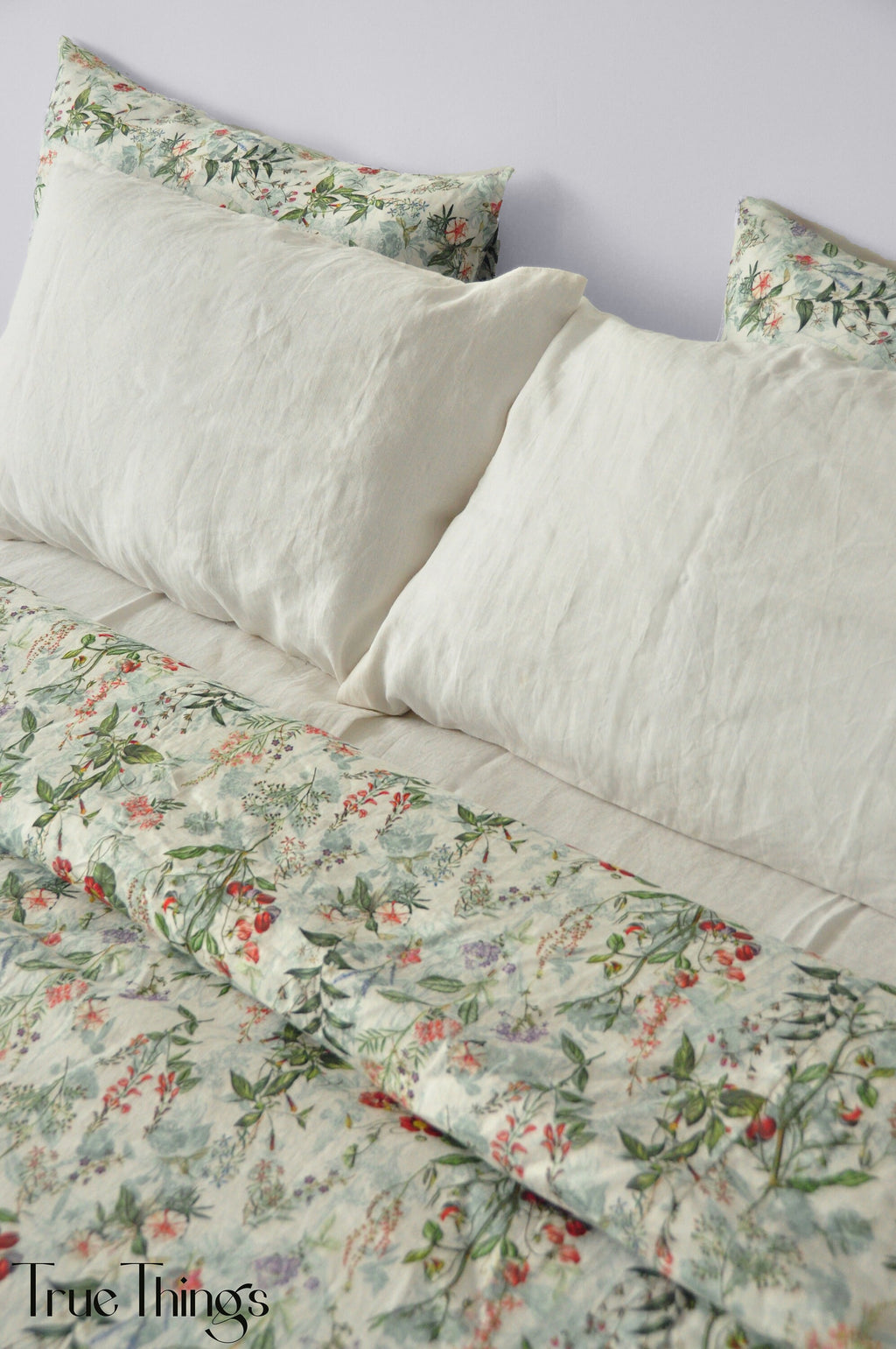READY TO SHIP / Floral linen bedding set / Queen duvet cover + 2 Queen pillowcases with floral print / Comforter cover set / Softened linen