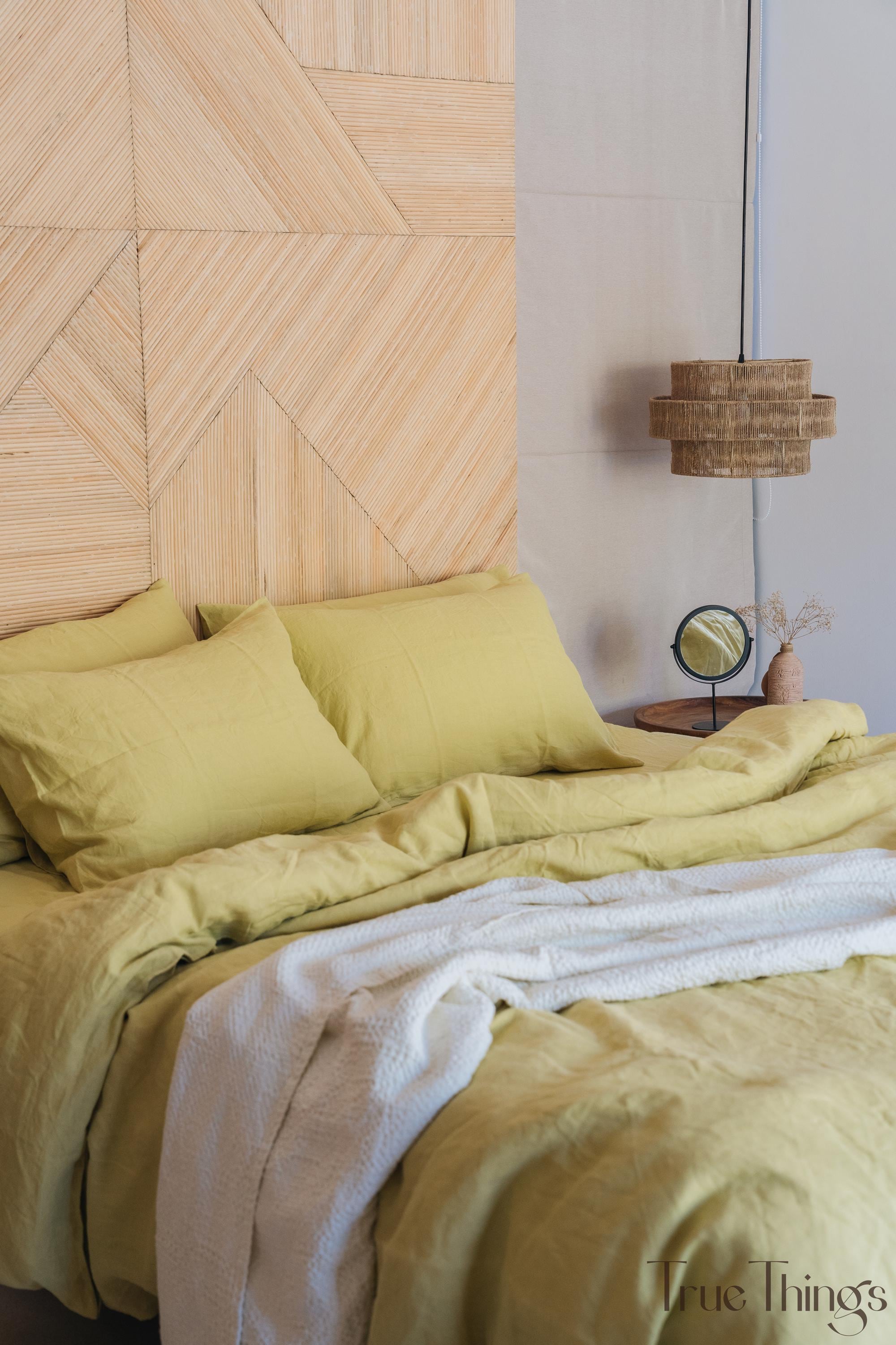 READY TO SHIP from Florida 1 Chartreuse yellow linen duvet cover 1 duvet cover Softened linen Yellowgreen comforter cover Ribbon ties