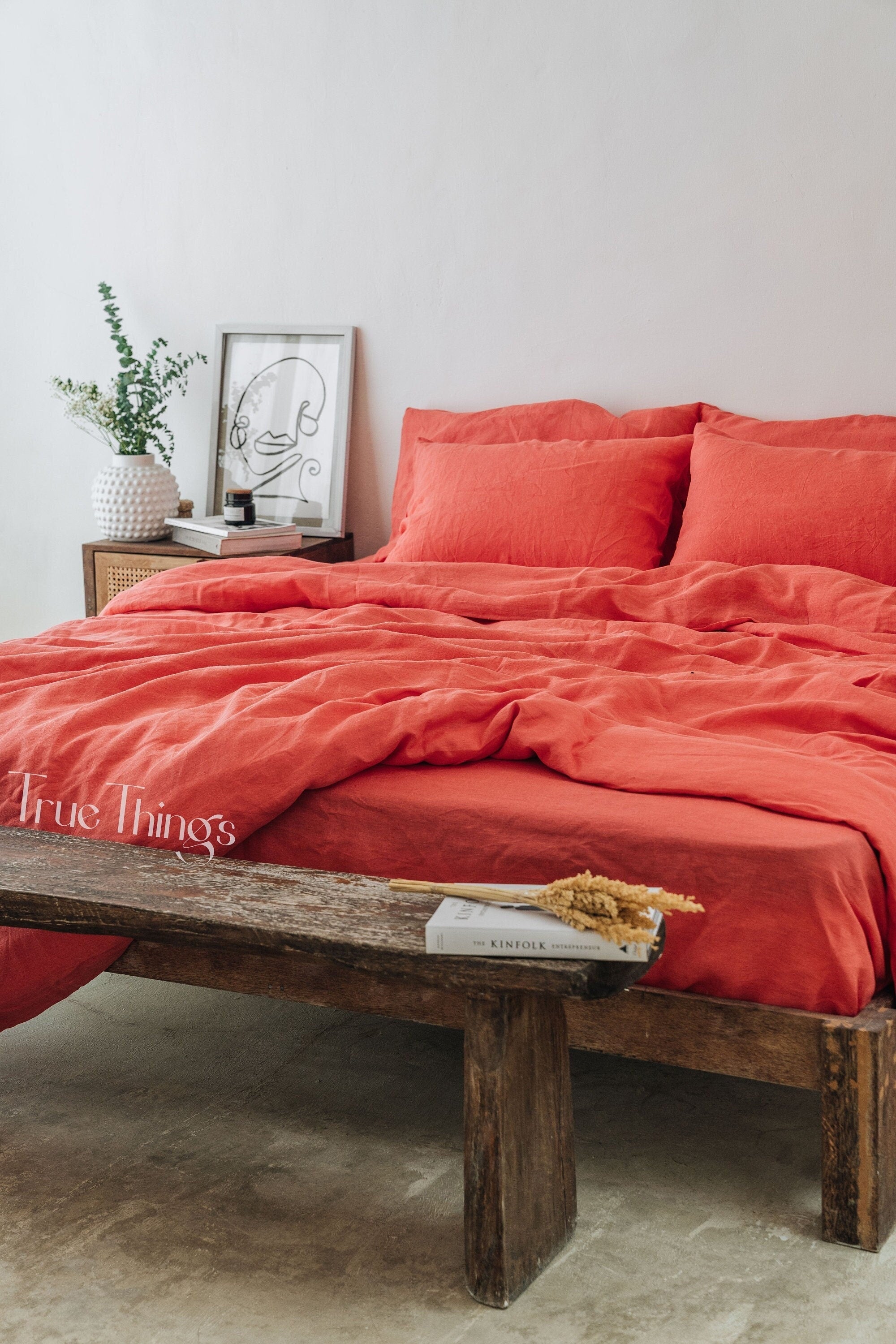READY TO SHIP Coral linen pillowcase 1 Coral pillow cover King Queen Standard Euro Decorative Australian, Lumbar, Custom Envelope closure