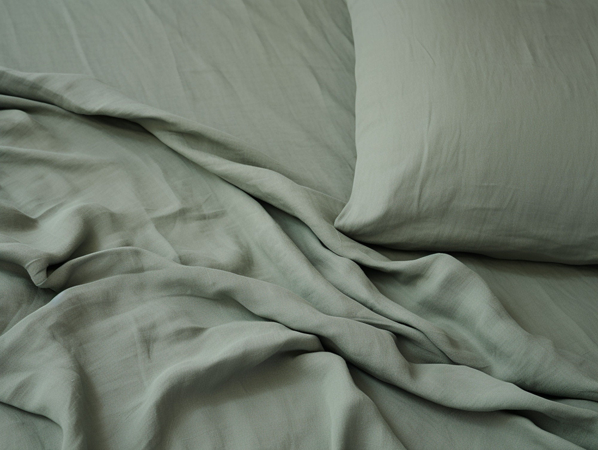 READY TO SHIP Gray sage linen pillowcase 2 Green pillow cover King Queen Standard Euro Decorative Australian, Custom size Envelope closure