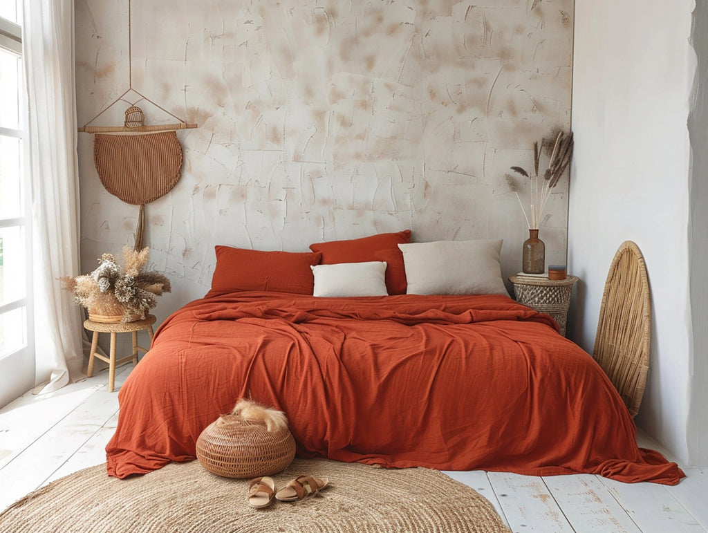 READY TO SHIP from Florida 1 Terracotta linen coverlet without filling Softened linen Medium weight Double Queen California King