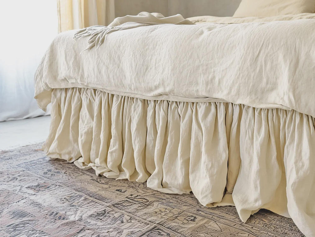 READY TO SHIP 1 Ivory bed skirt Softened linen bed skirt Dust ruffle ivory bed skirt Stonewashed linen Wedding gift Queen King
