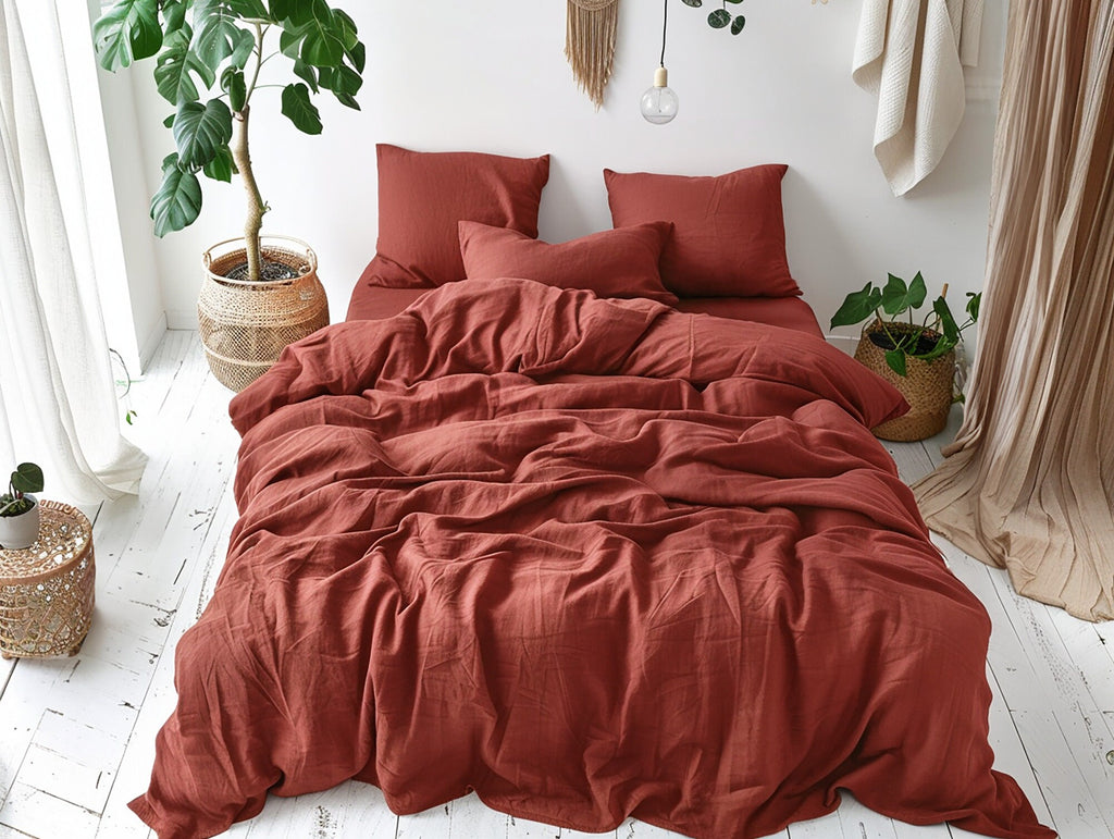 READY TO SHIP Set of 2 Redwood linen pillowcases Super Standard Envelope closure Red brown linen pillow cover