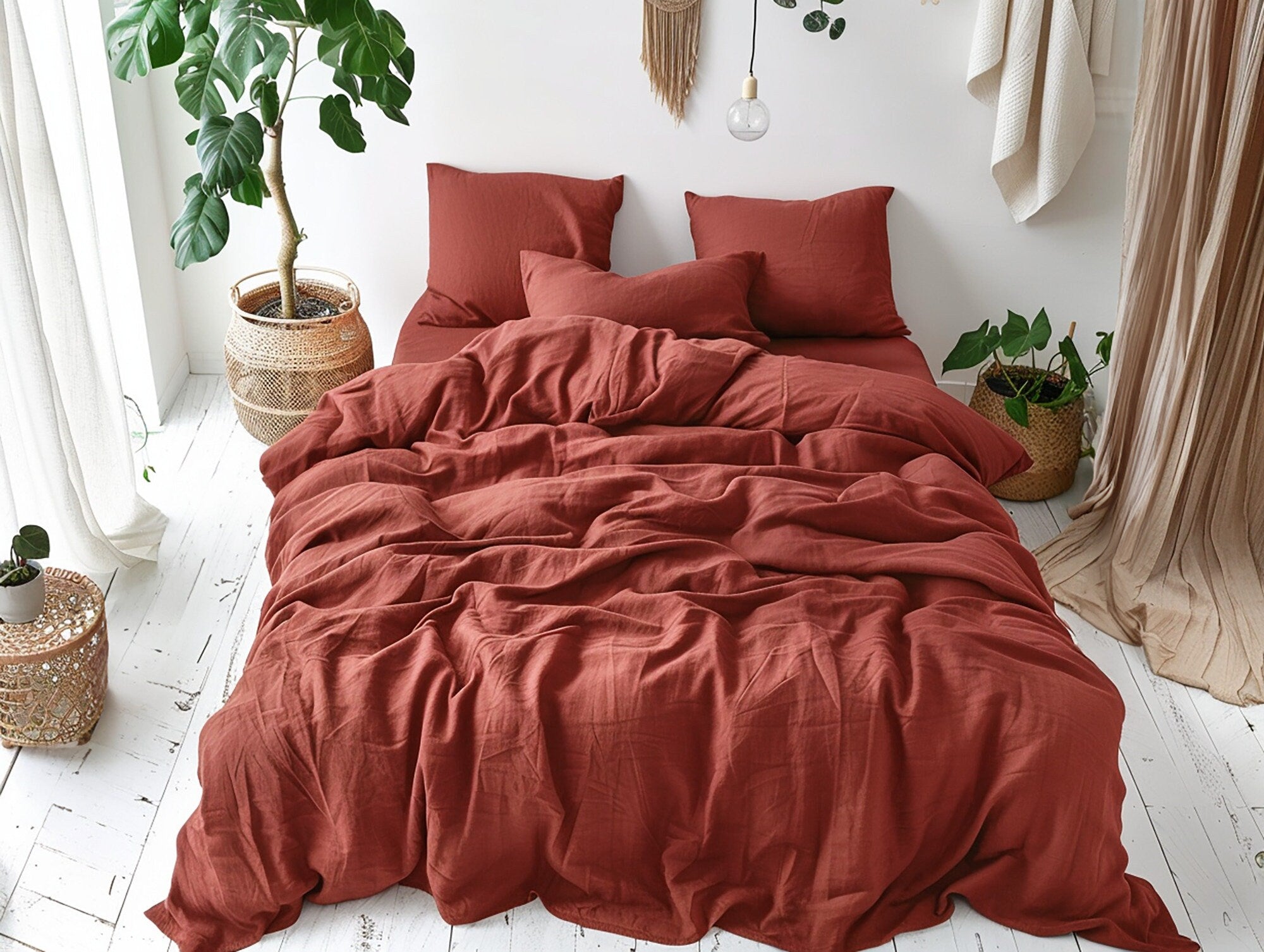 READY TO SHIP Set of 2 Redwood linen pillowcases Super Standard Envelope closure Red brown linen pillow cover