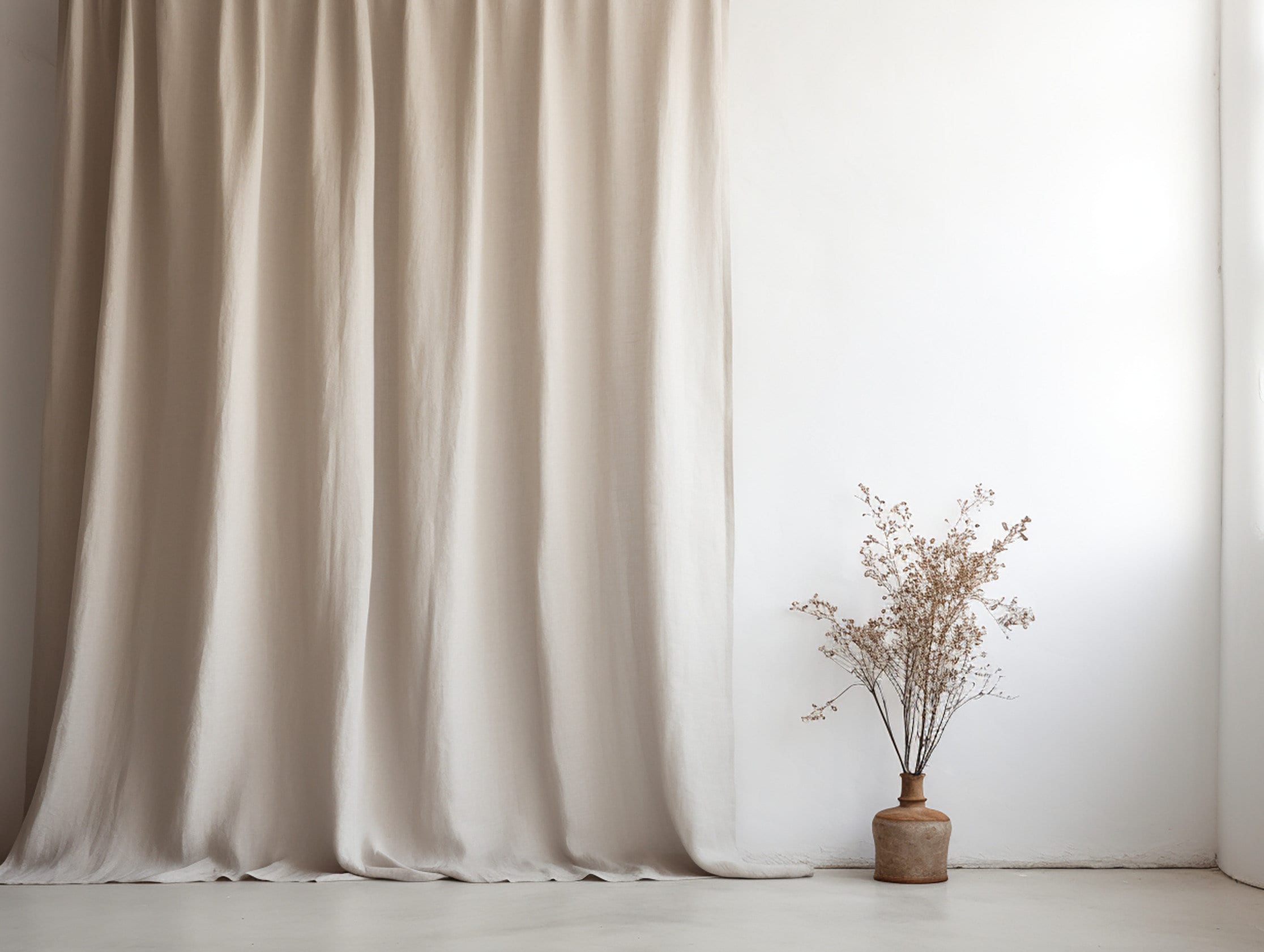 READY TO SHIP Undyed regular linen curtains 2 panels Unlined Cotton Blackout lining Medium weight linen
