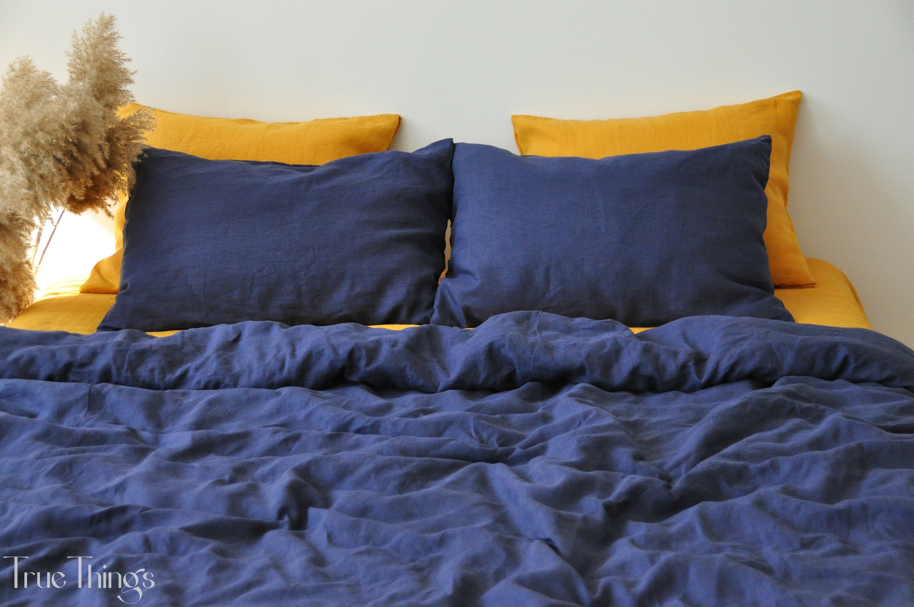 READY TO SHIP Indigo linen pillowcase 2 Dark blue pillow cover King Queen Standard Euro Decorative Lumbar, Custom size Envelope closure