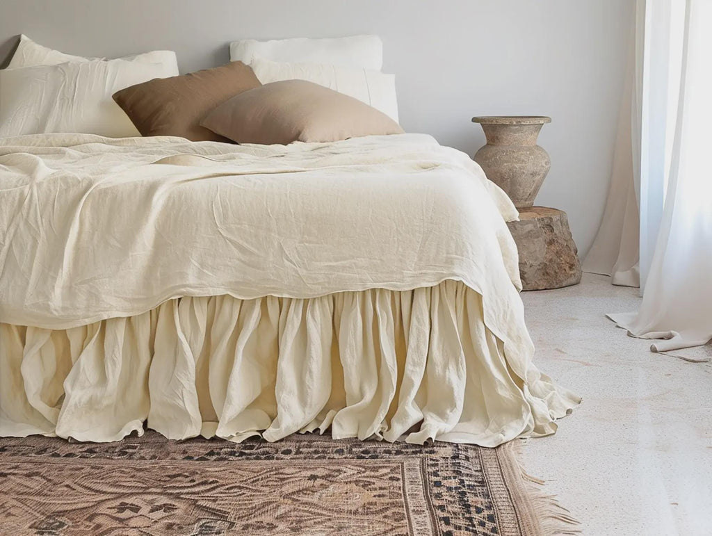 READY TO SHIP 1 Ivory bed skirt Softened linen bed skirt Dust ruffle ivory bed skirt Stonewashed linen Wedding gift Queen King