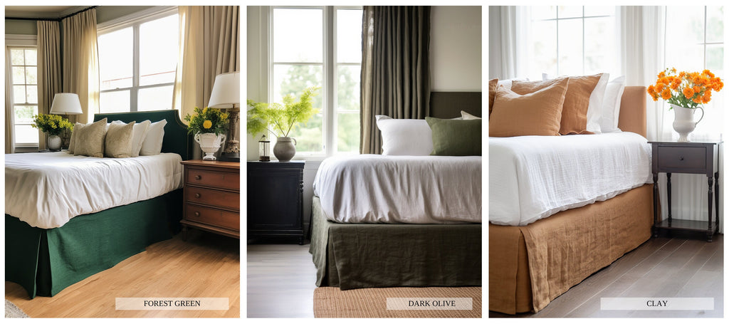 READY TO SHIP Dark olive linen tailored bed skirt Tailored bed skirt Stonewashed linen Wedding gift Queen King Double
