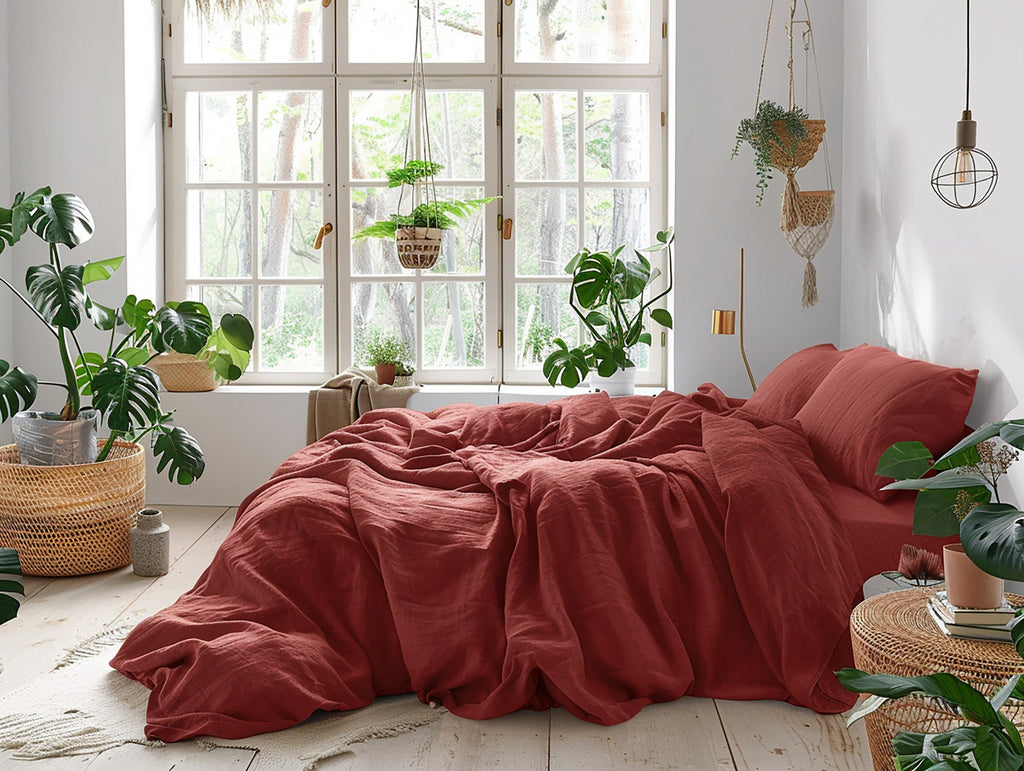 READY TO SHIP Set of 2 Redwood linen pillowcases Super Standard Envelope closure Red brown linen pillow cover