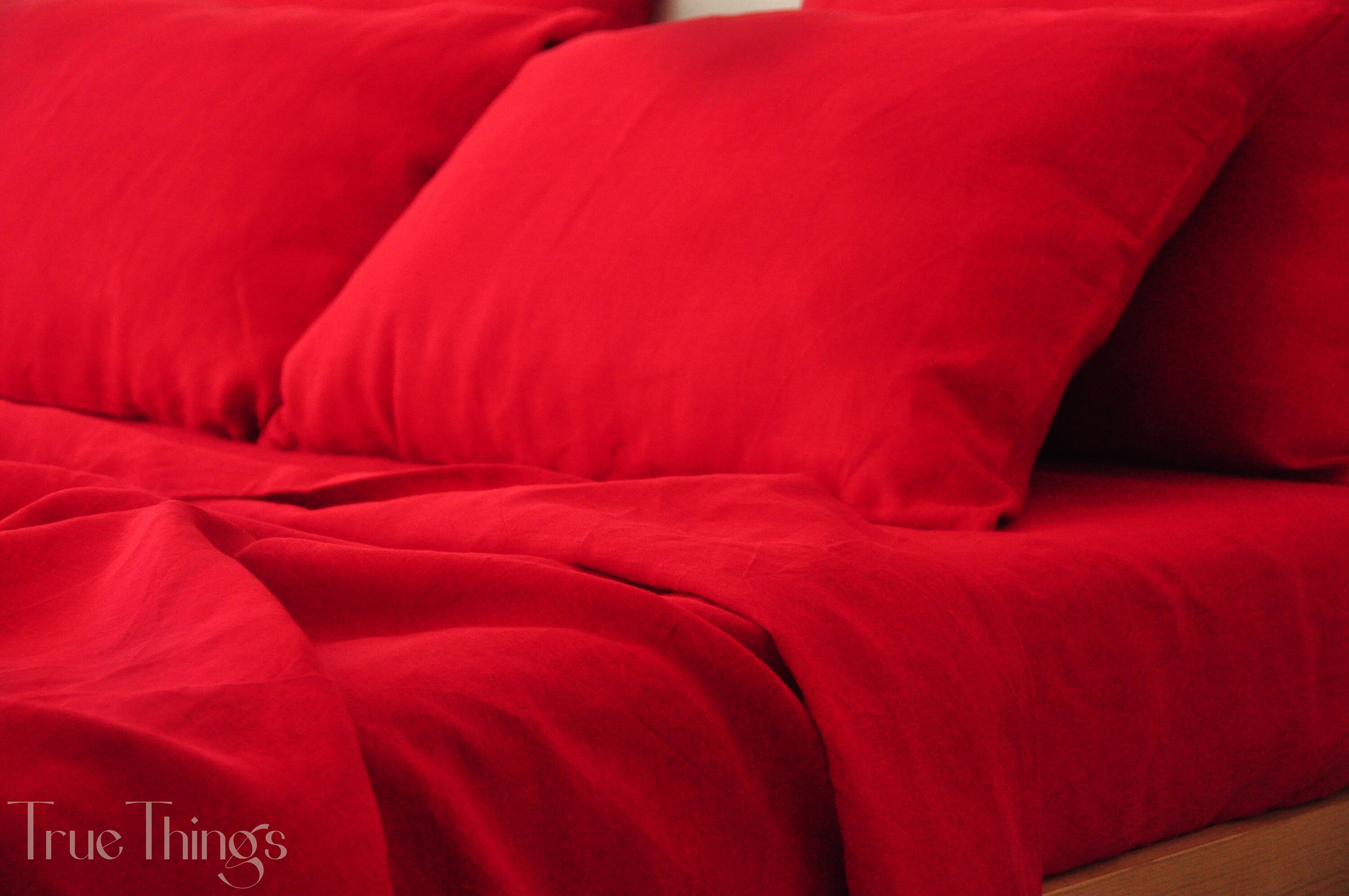 READY TO SHIP Scarlet red linen fitted sheet Queen size fitted sheet Softened linen sheet Stonewashed linen Linen bedsheet