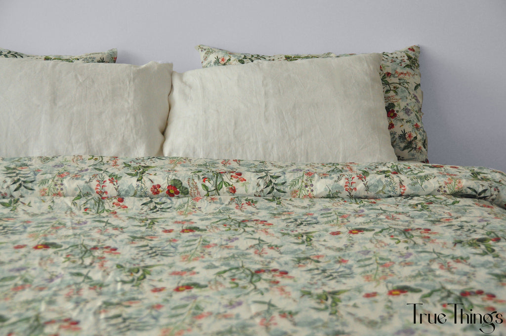 READY TO SHIP / Floral linen bedding set / Queen duvet cover + 2 Queen pillowcases with floral print / Comforter cover set / Softened linen