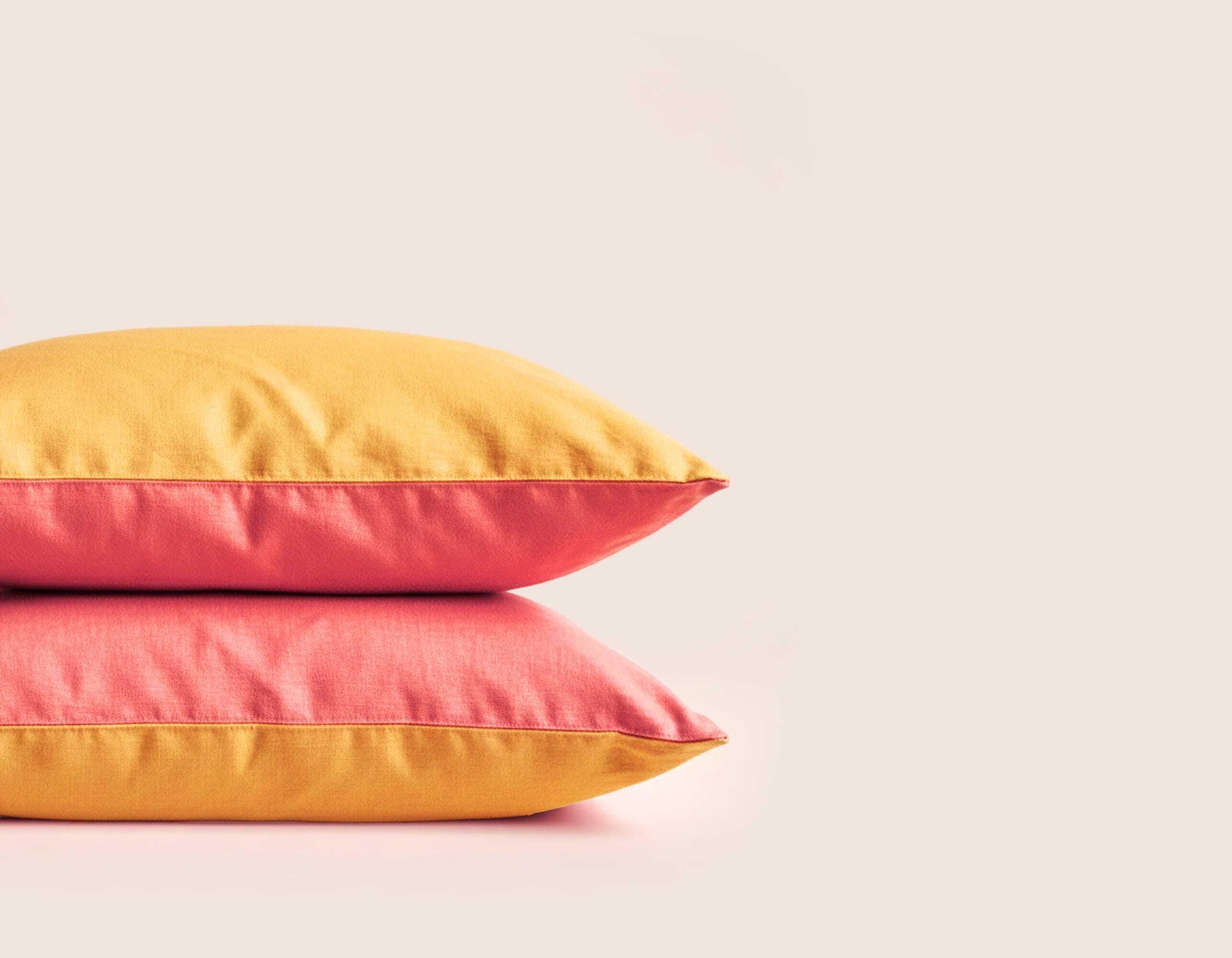 READY TO SHIP Coral Bright yellow dual-color linen pillowcase Coral pillow cover King Queen Standard Euro Decorative, Envelope closure