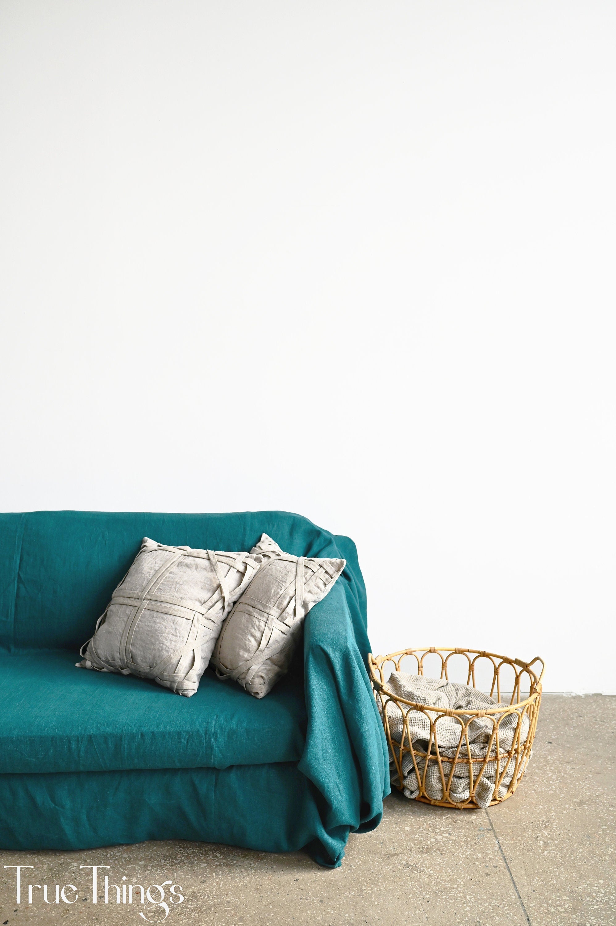 READY TO SHIP 1 undyed linen pillowcase Undyed linen pillow cover with fabric stripes Decorative Zipper closure