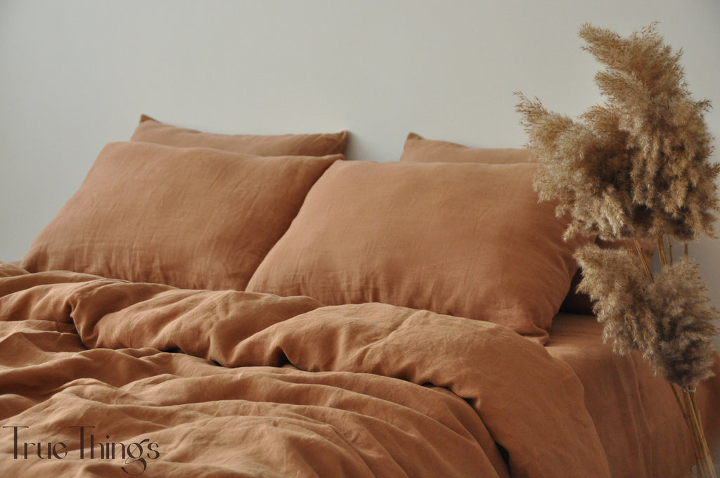 READY TO SHIP Clay linen pillowcase 2 Pillowcase Brown pillow cover King Queen Standard Euro Custom size Envelope closure Stonewashed