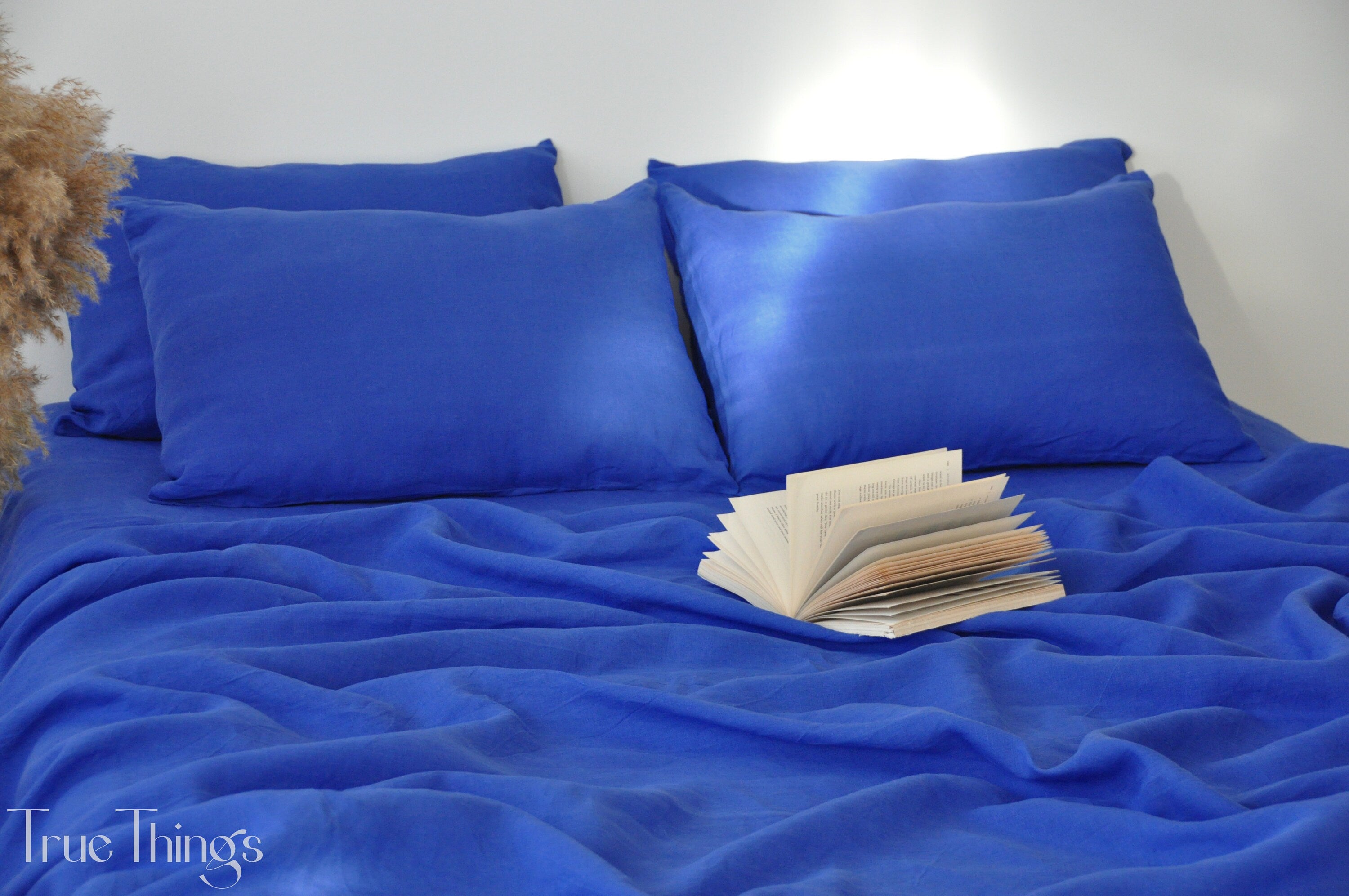 READY TO SHIP from Florida 1 Royal blue 1 flat sheet and 1 fitted sheet and 2 pillowcases Softened linen sheet Stonewashed linen