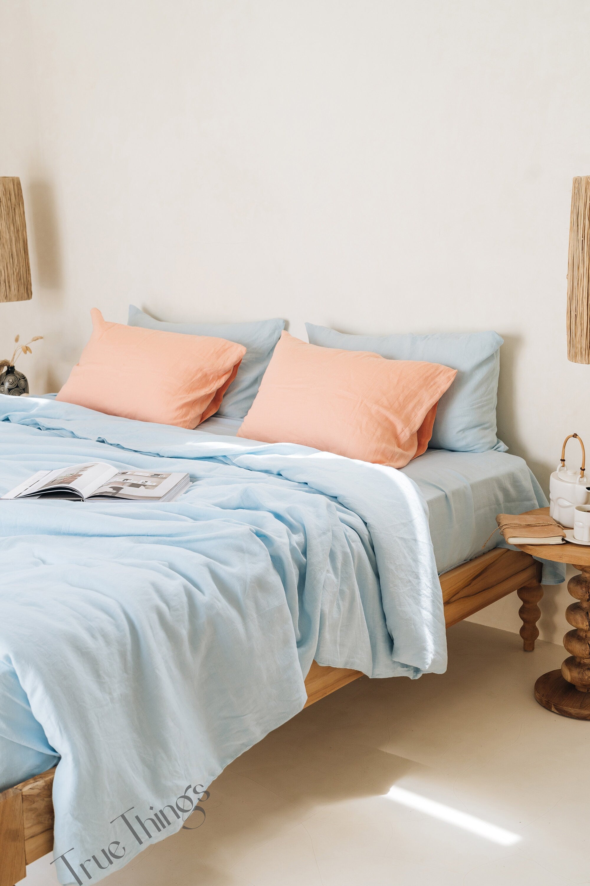 READY TO SHIP from Florida 1 Sky blue linen duvet cover 1 duvet cover Softened linen Light blue comforter cover Quilt cover Coconut buttons