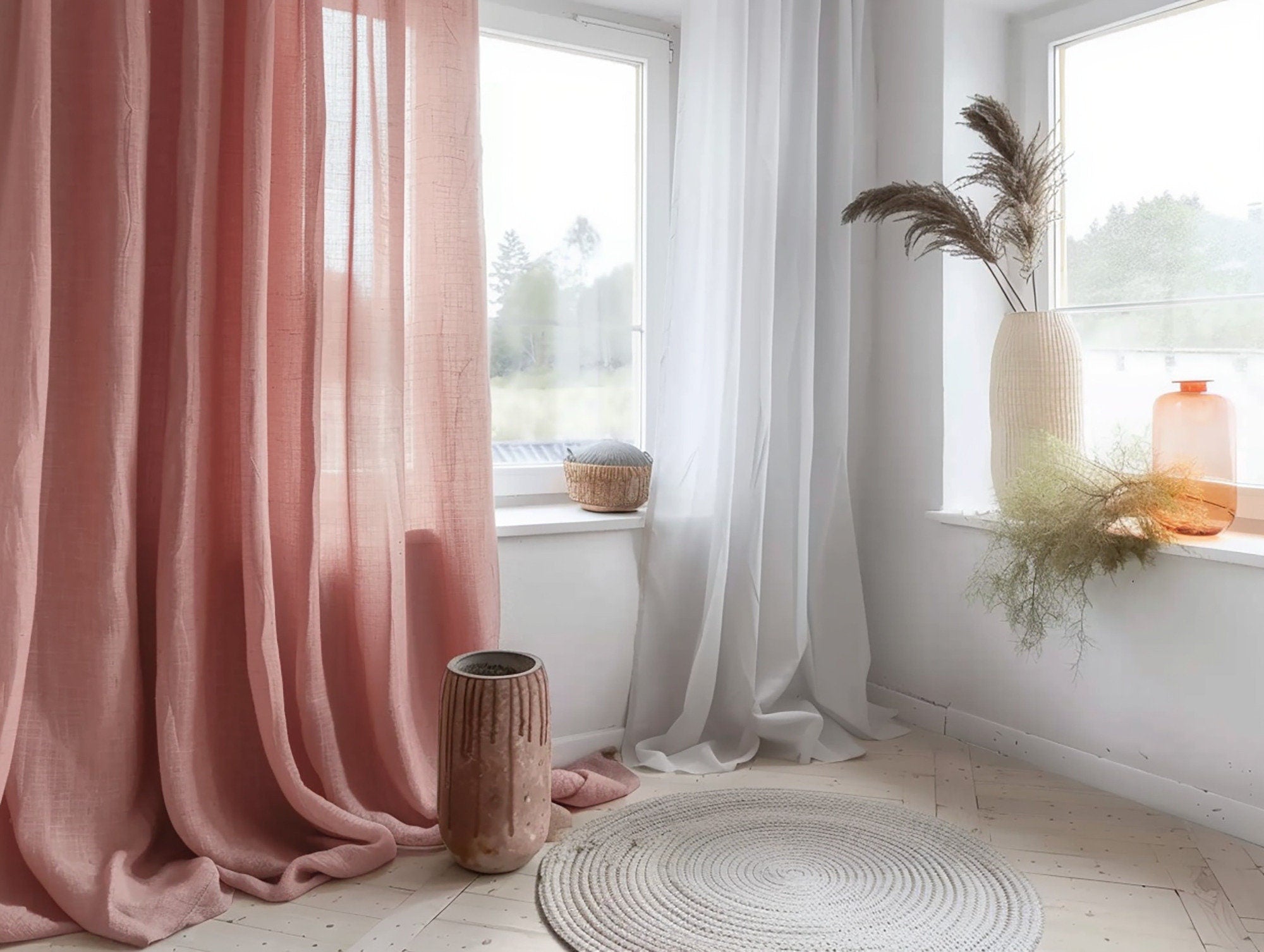 READY TO SHIP Rose pink regular and blackout linen curtains Custom curtains 2 panels Unlined Cotton Blackout lining