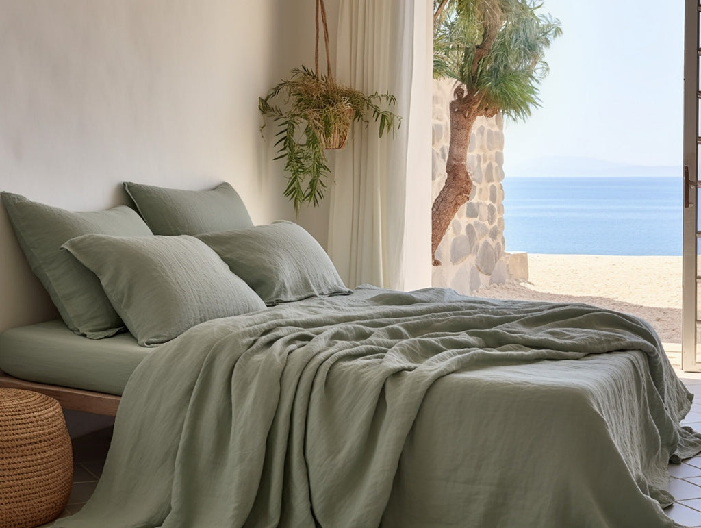 READY TO SHIP Gray sage linen fitted sheet 1 Fitted sheet Softened linen sheet Stonewashed linen Linen bedsheet