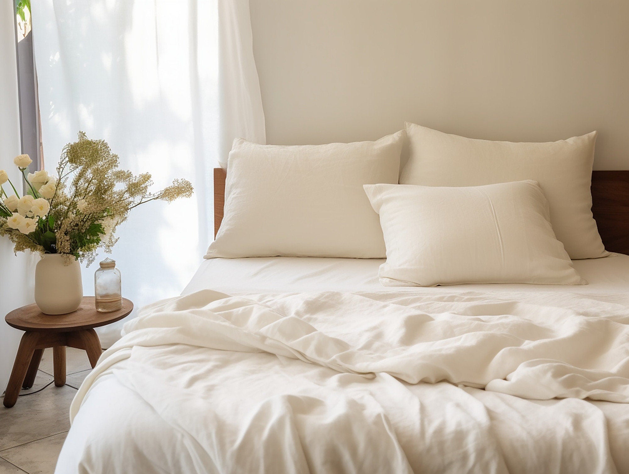 READY TO SHIP from Florida 1 Ivory linen fitted sheet Fitted sheet Softened linen sheet Stonewashed linen Linen bedsheet Deep pocket King