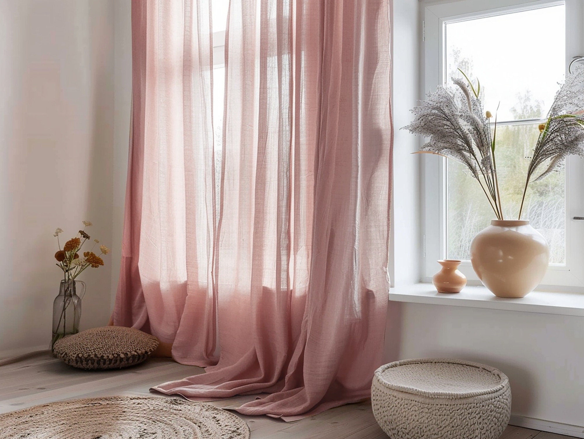 READY TO SHIP Rose pink regular and blackout linen curtains Custom curtains 2 panels Unlined Cotton Blackout lining