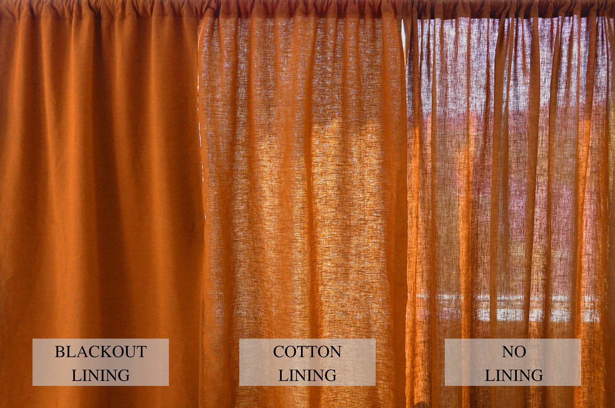 READY TO SHIP from Florida Burnt orange regular and blackout linen curtains 1 panel Unlined Cotton Blackout lining Custom size