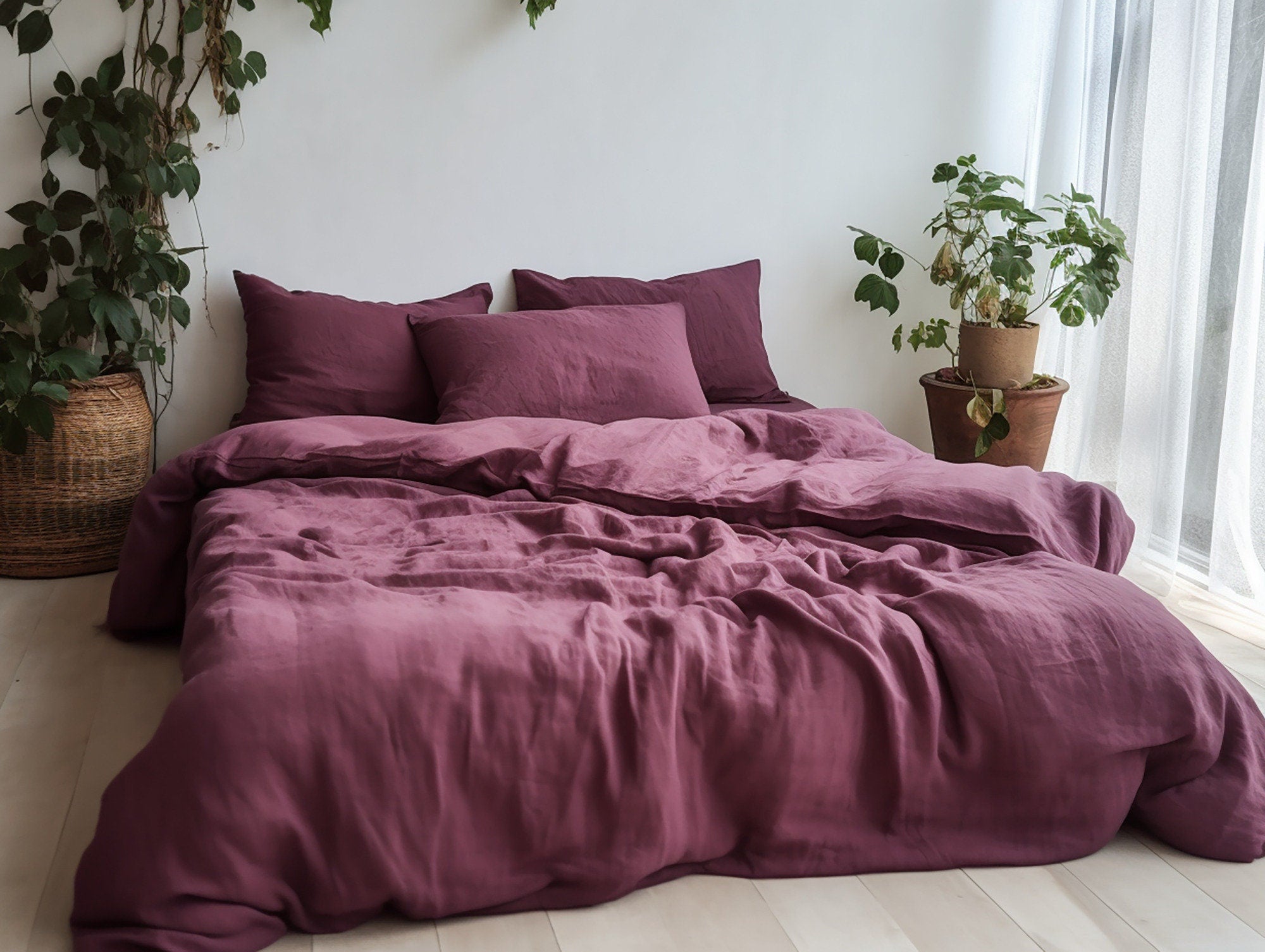 READY TO SHIP from Florida 2 Burgundy linen pillowcase Custom purple pillow cover King Queen Standard Euroe, Custom size Envelope closure
