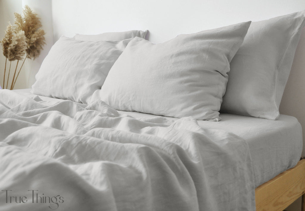 READY TO SHIP Light gray linen pillowcase 1 Custom gray pillow cover King Queen Standard Euro Decorative Square Lumbar size Envelope closure
