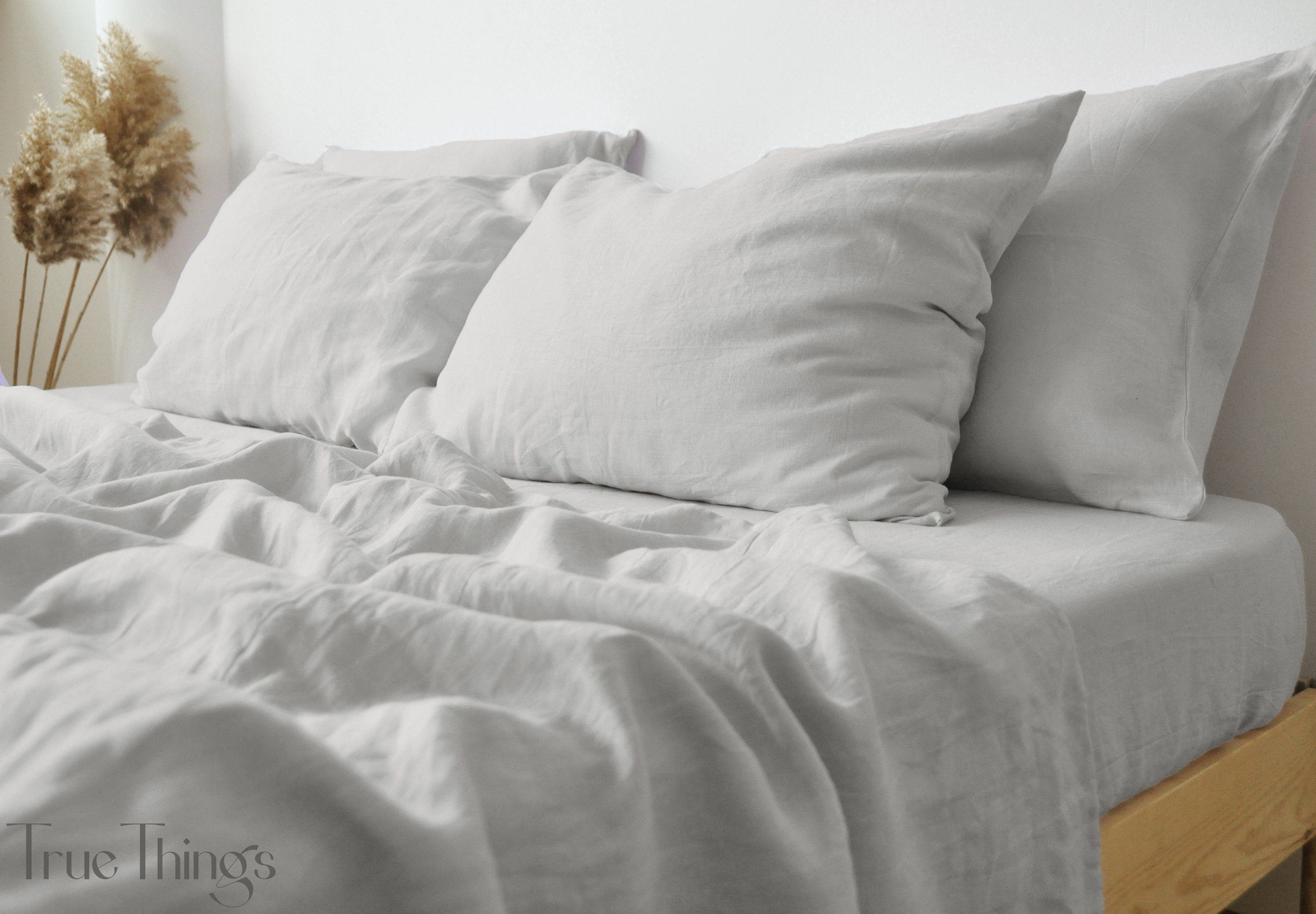 READY TO SHIP Light gray linen pillowcase 1 Custom gray pillow cover King Queen Standard Euro Decorative Square Lumbar size Envelope closure