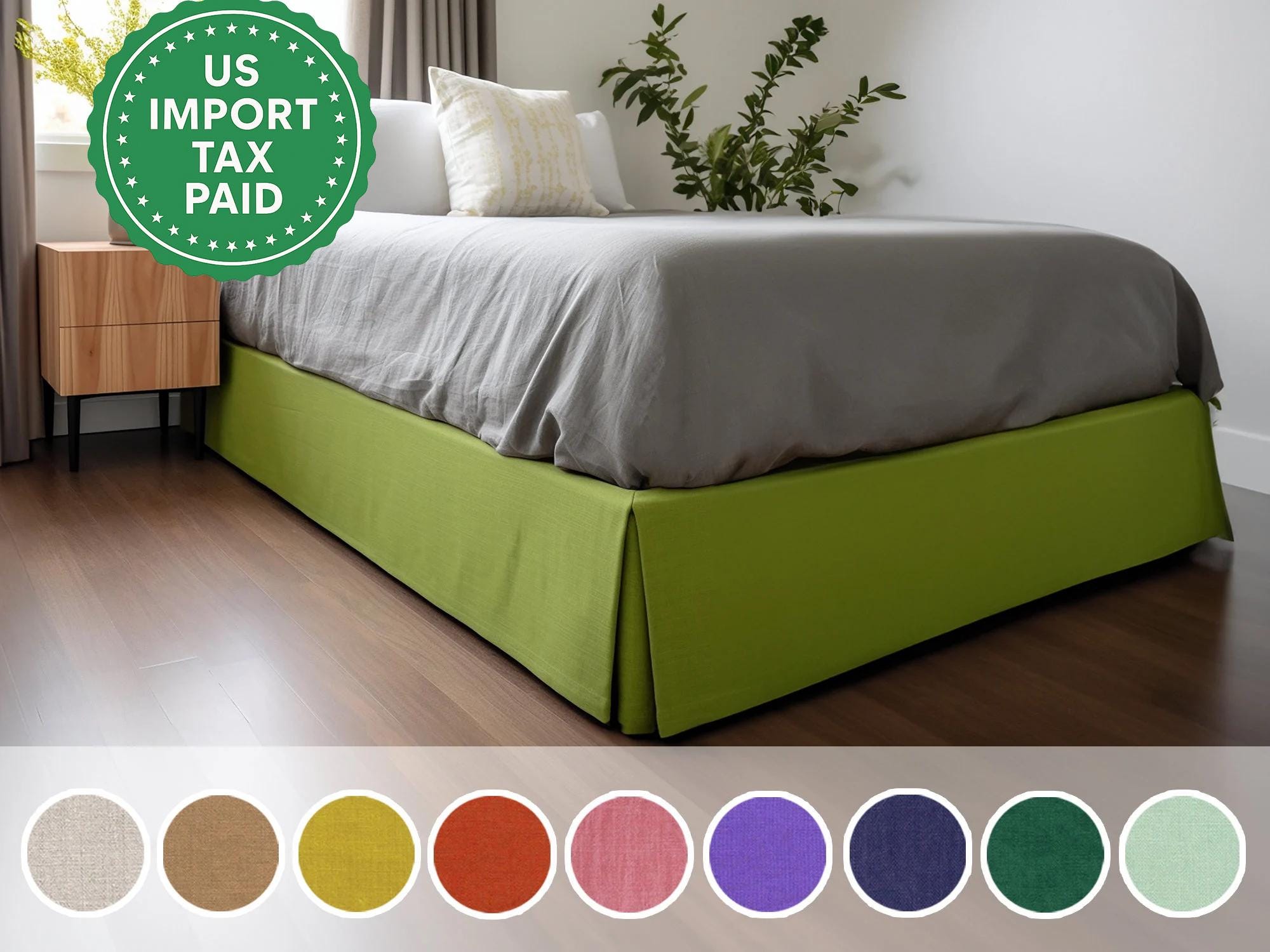 READY TO SHIP Chartreuse green linen tailored bed skirt 1 Tailored bed skirt Stonewashed linen Wedding gift Queen King Double Split corners