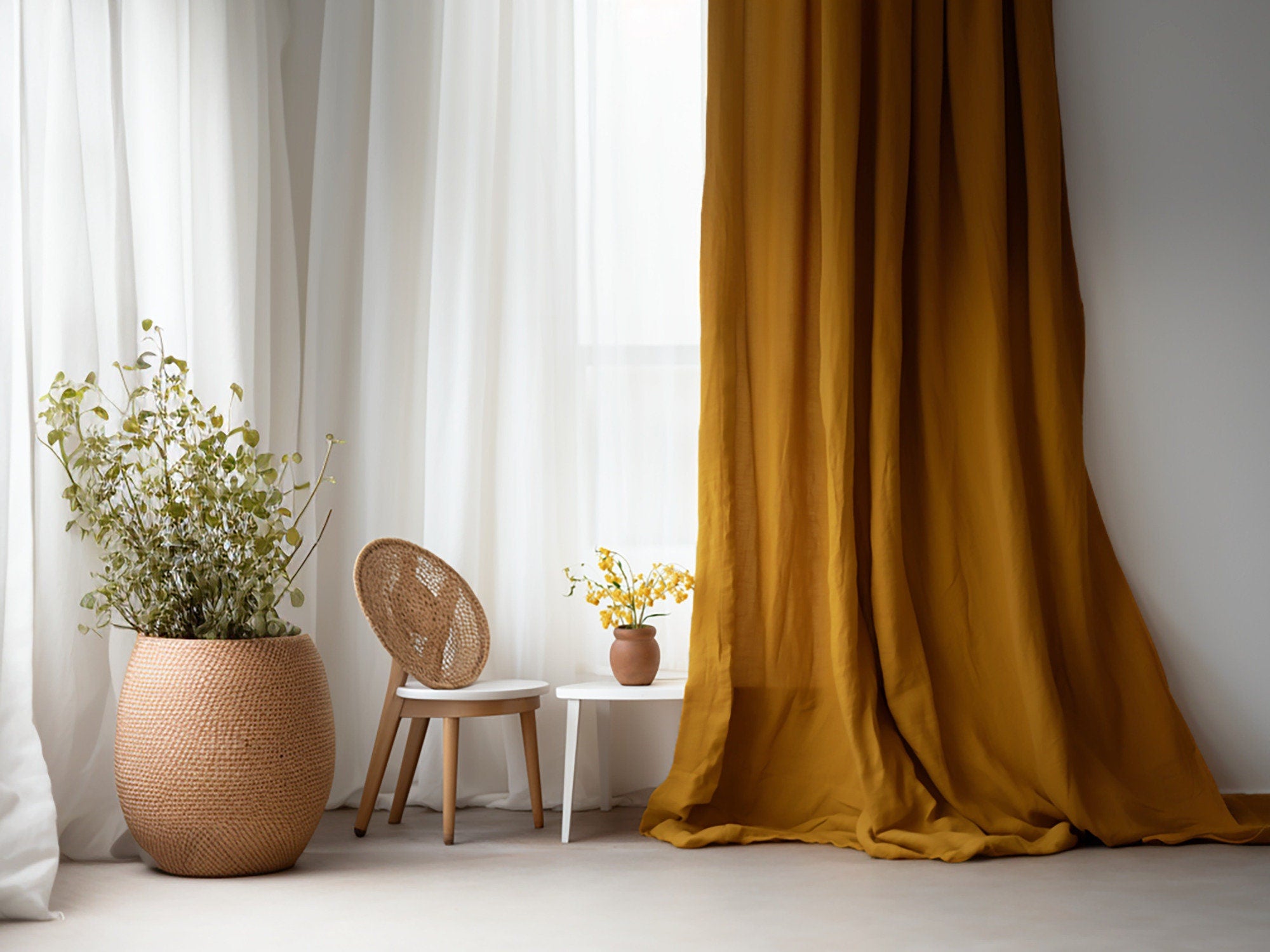 READY TO SHIP Ochre linen curtains 2 panels Cotton lining Medium weight linen Custom size