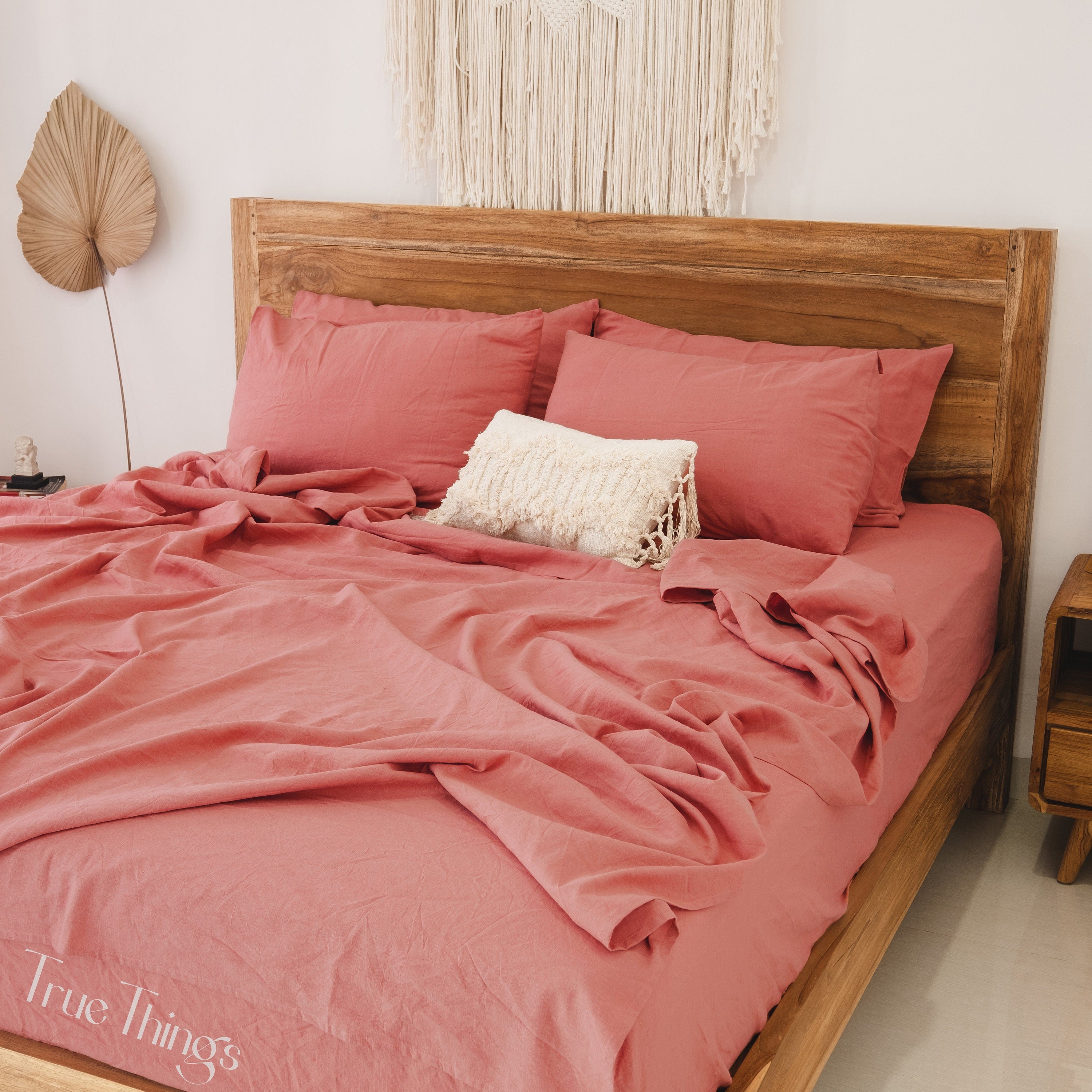 READY TO SHIP Rust pink linen fitted sheet 1 Fitted sheet Softened linen sheet Stonewashed linen Linen bedsheet Pink fitted sheet