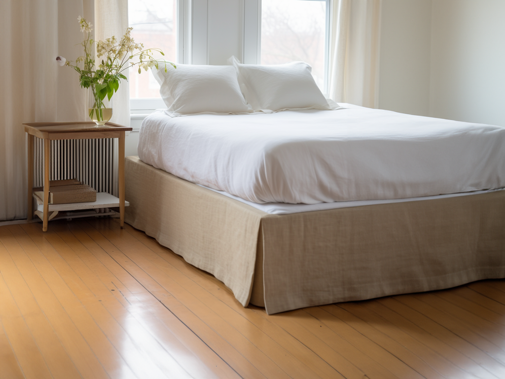 Beige linen tailored bed skirt