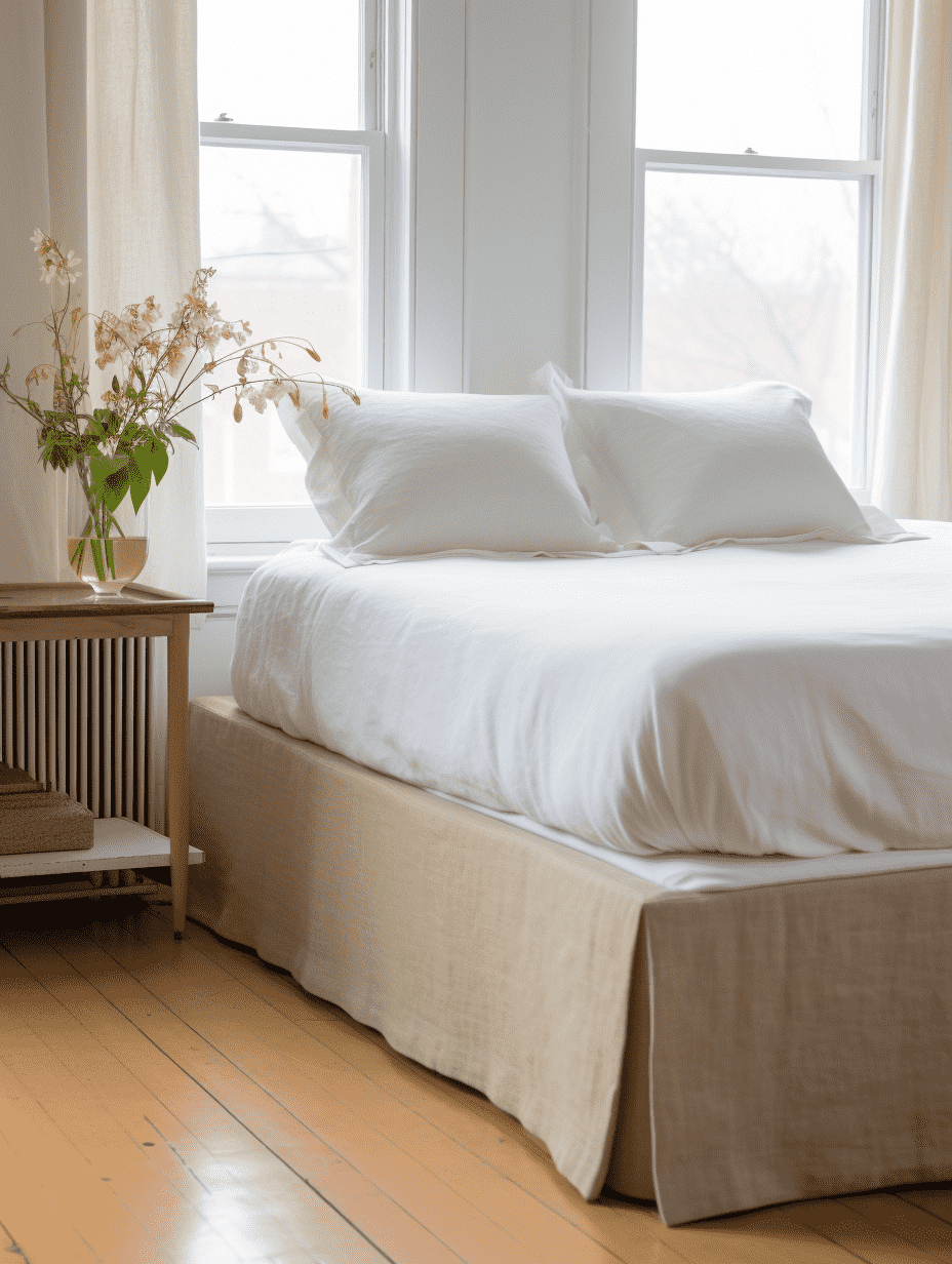Jupe de lit sur mesure en lin beige