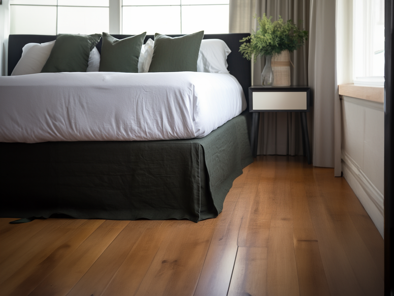 Charcoal green linen tailored bed skirt