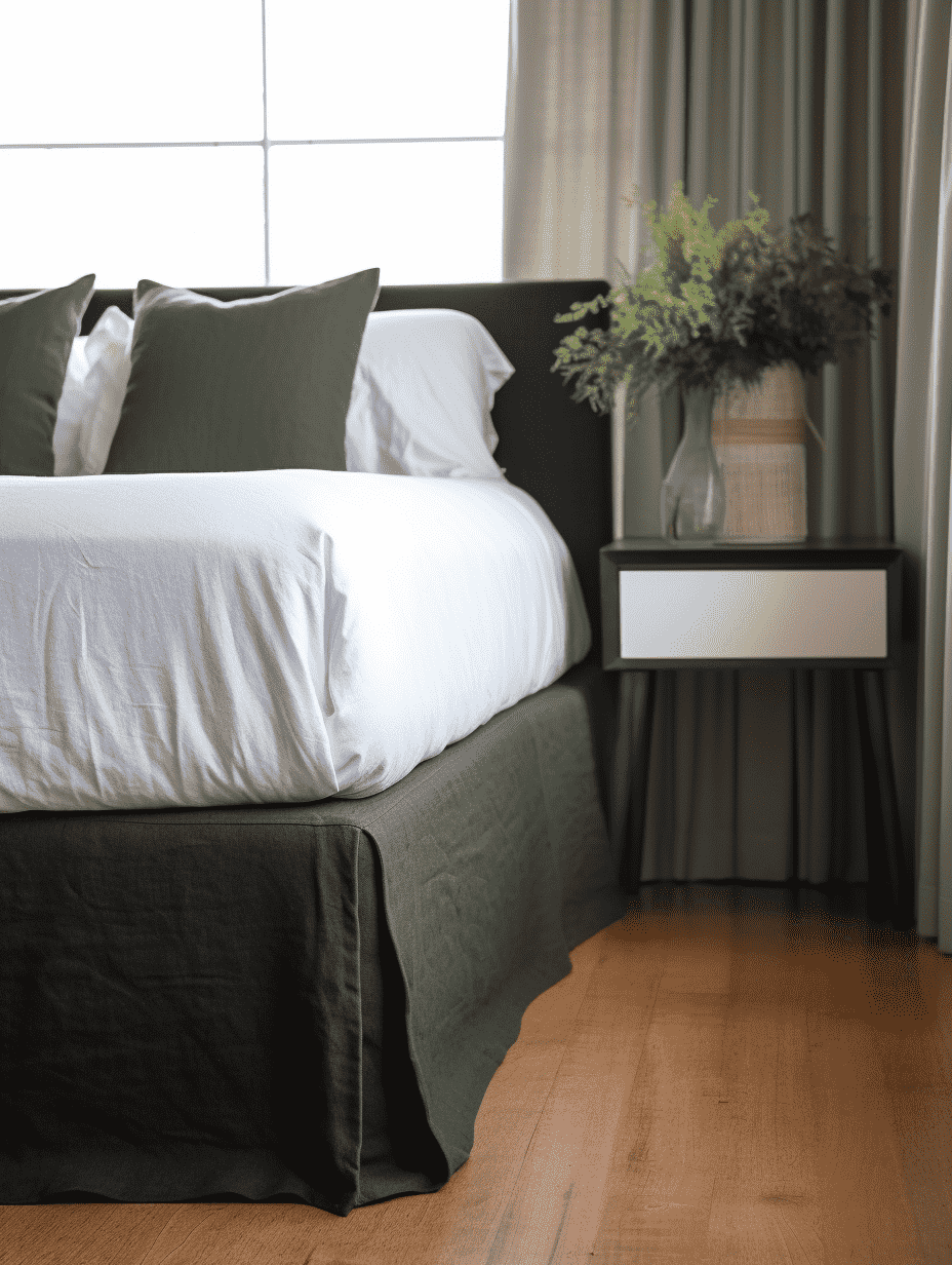 Jupe de lit sur mesure en lin vert anthracite