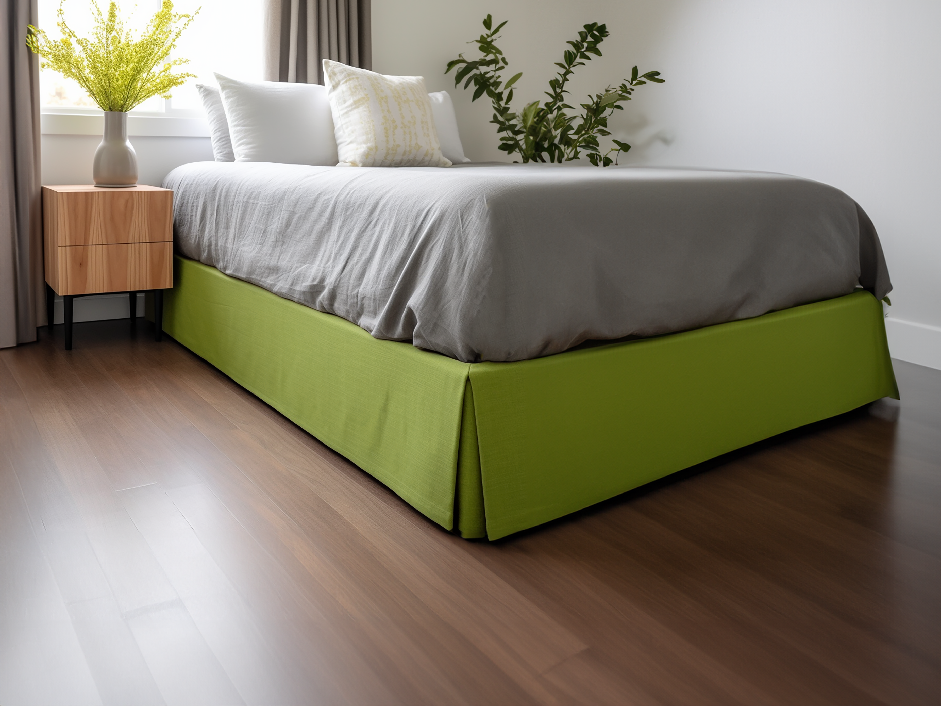 Jupe de lit sur mesure en lin vert chartreuse