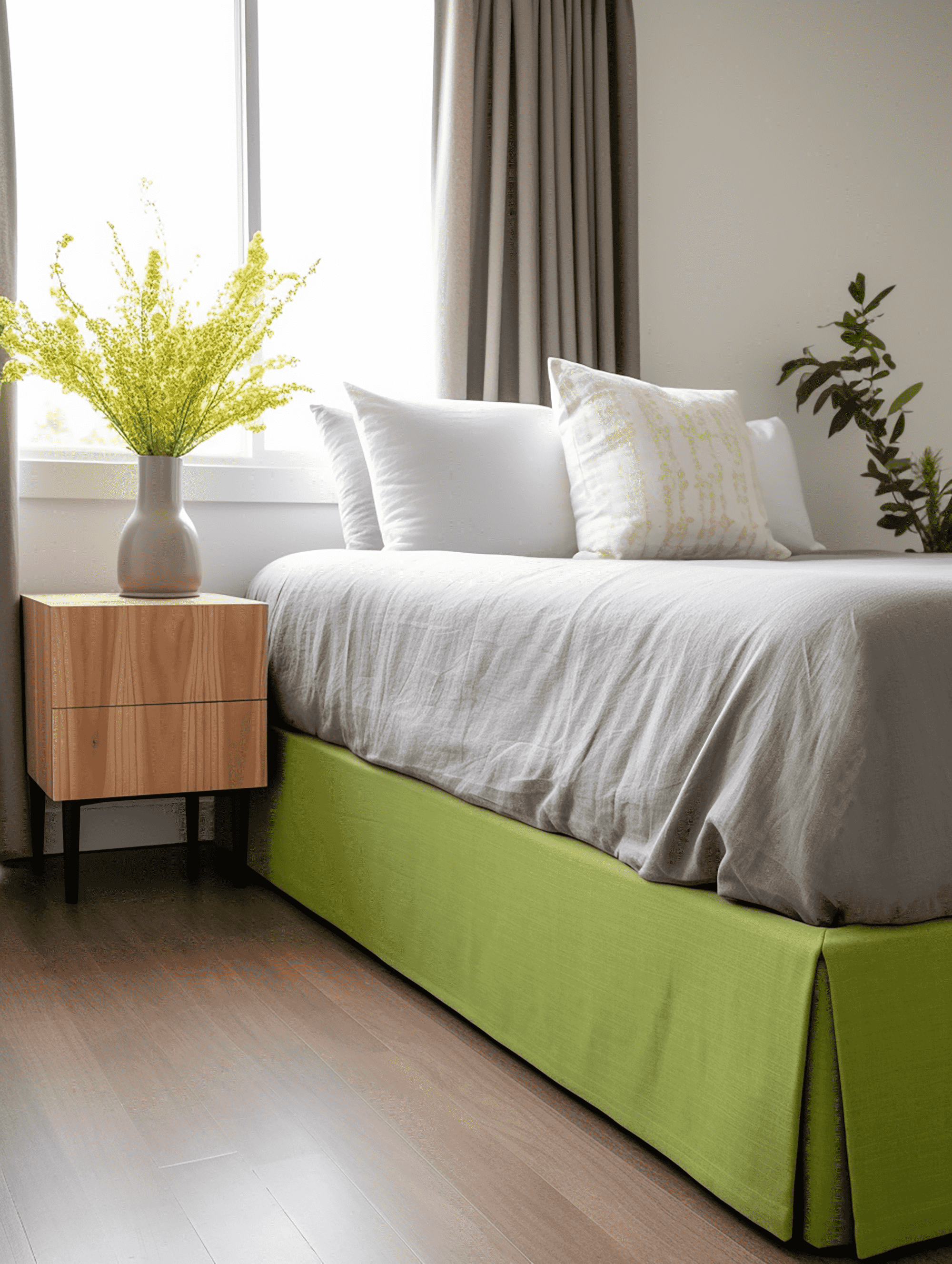 Jupe de lit sur mesure en lin vert chartreuse