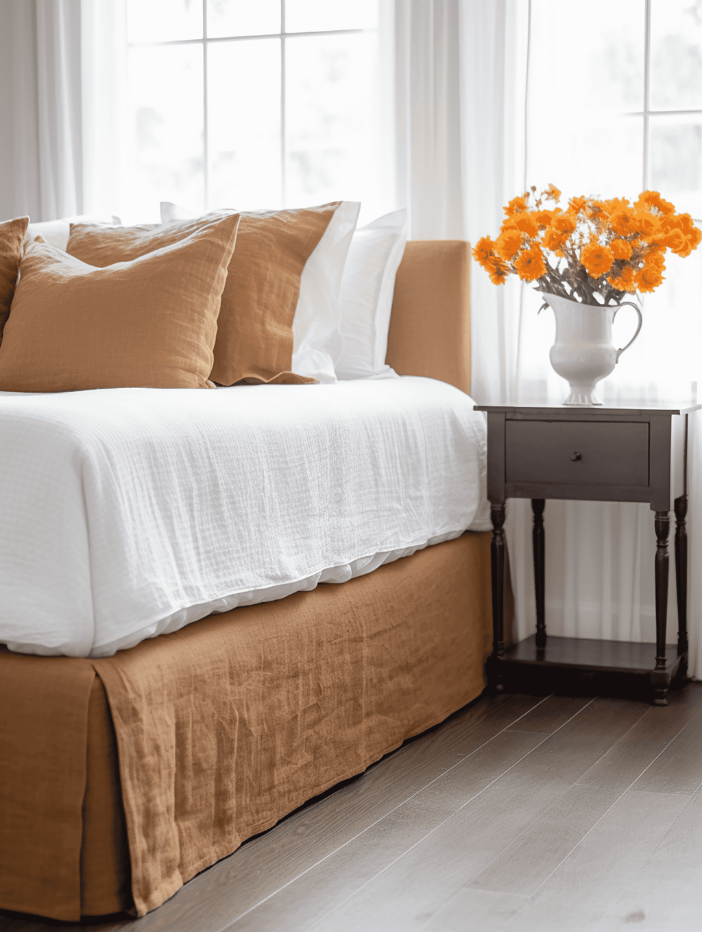 Jupe de lit sur mesure en lin argile