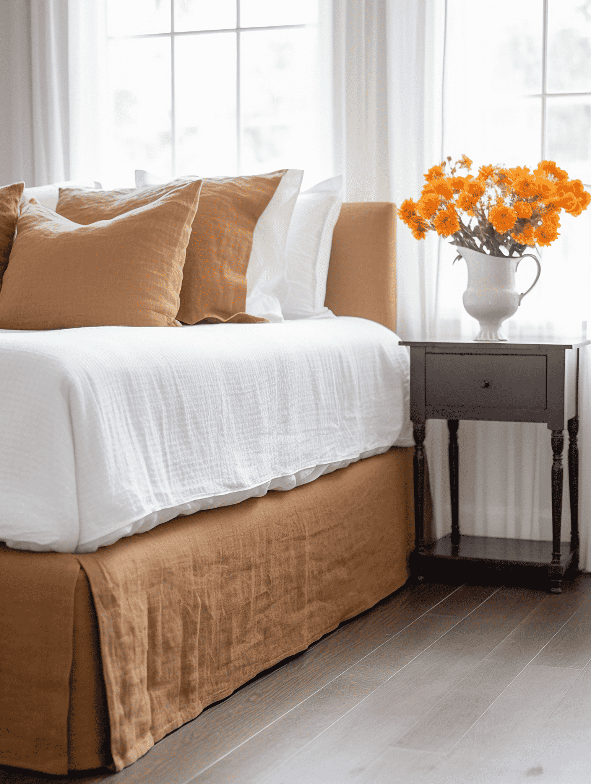 Jupe de lit sur mesure en lin argile