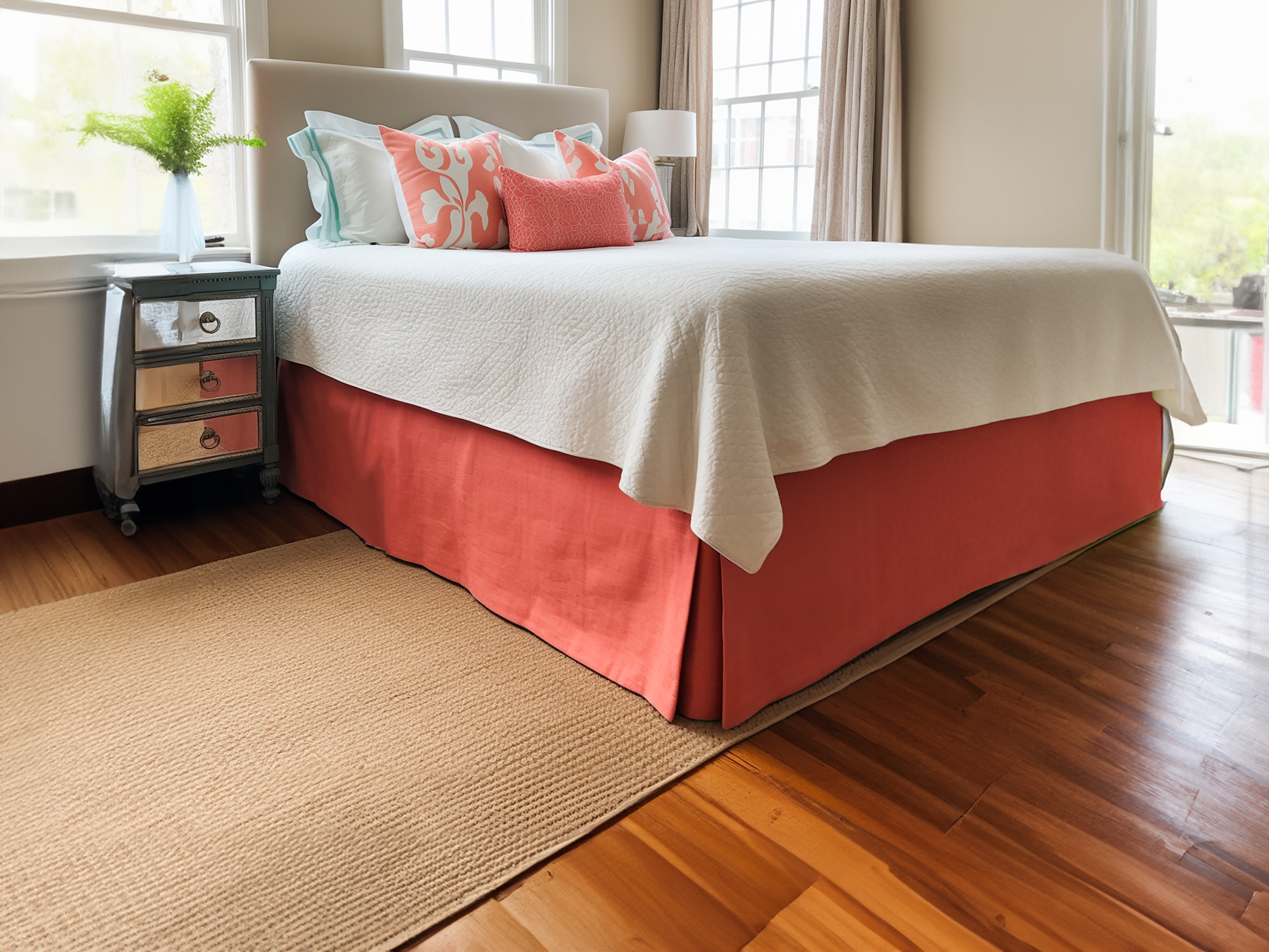 Jupe de lit sur mesure en lin corail
