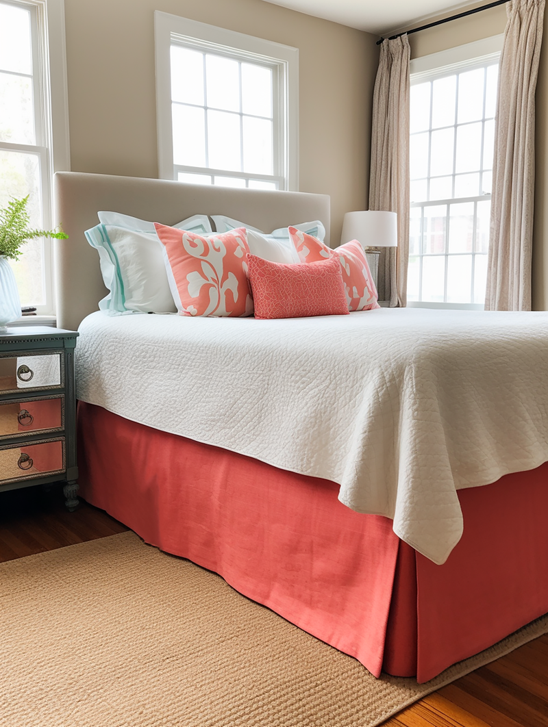 Coral linen tailored bed skirt