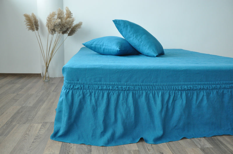 Sea wave linen wrap around bed skirt