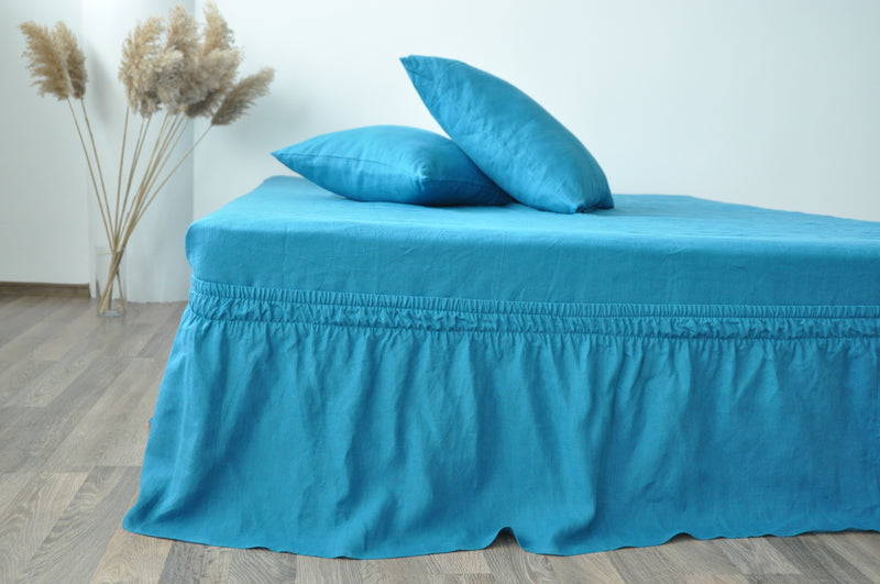 Sea wave linen wrap around bed skirt