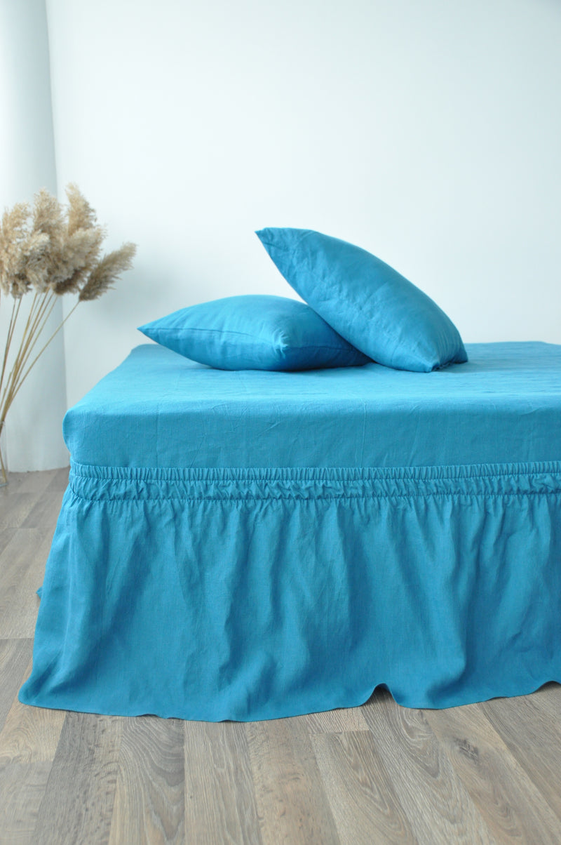 Sea wave linen wrap around bed skirt