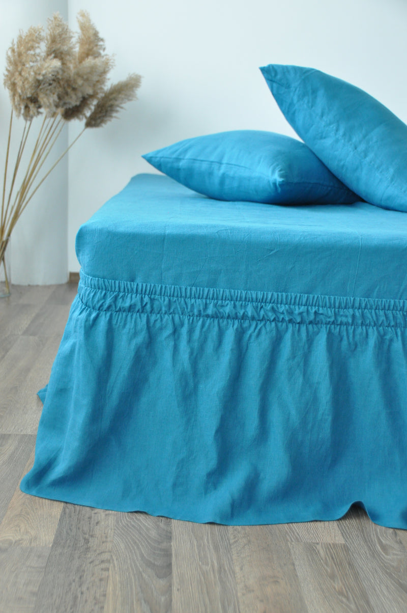 Sea wave linen wrap around bed skirt