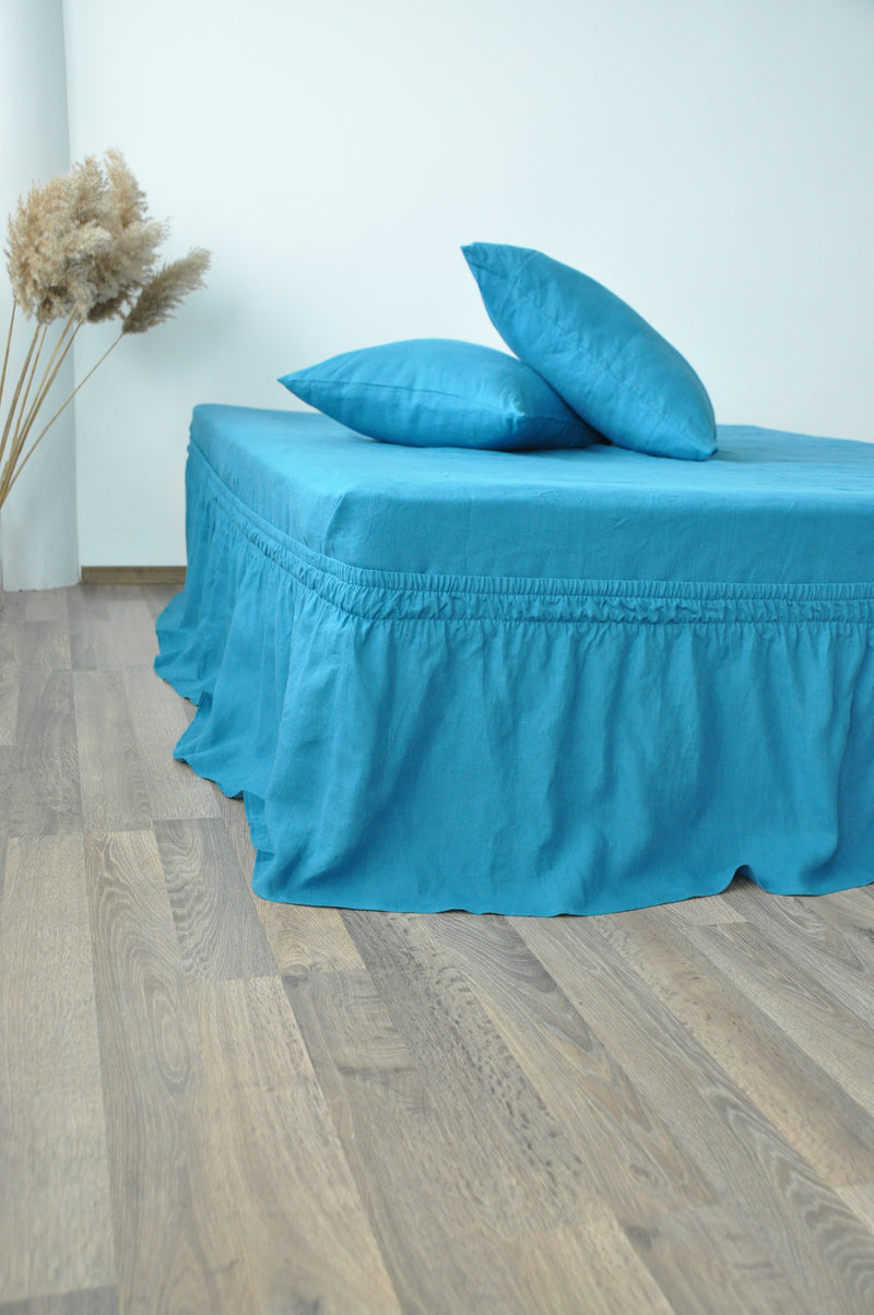 Sea wave linen wrap around bed skirt