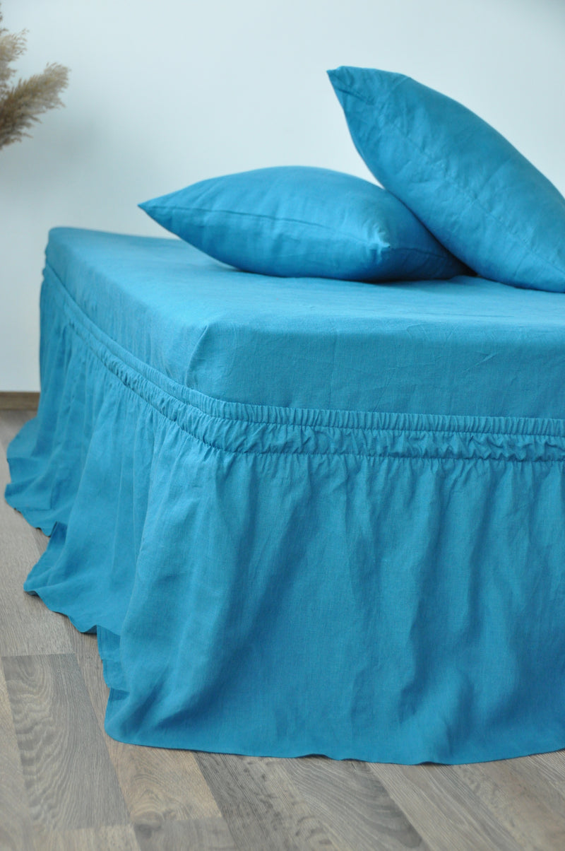 Sea wave linen wrap around bed skirt