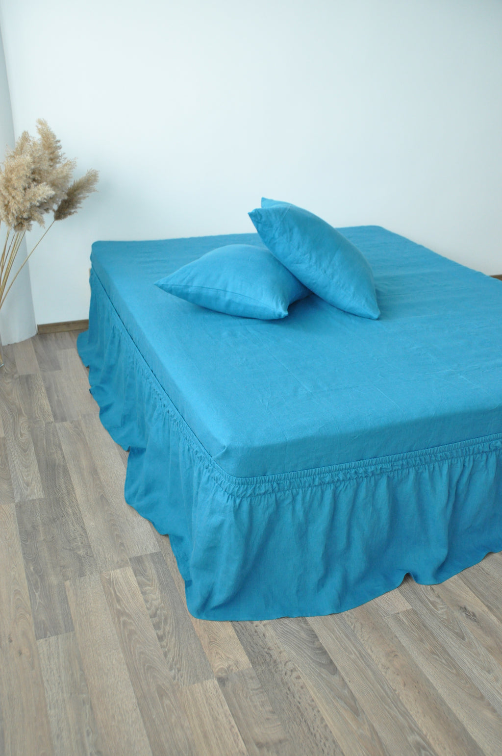 Sea wave linen wrap around bed skirt