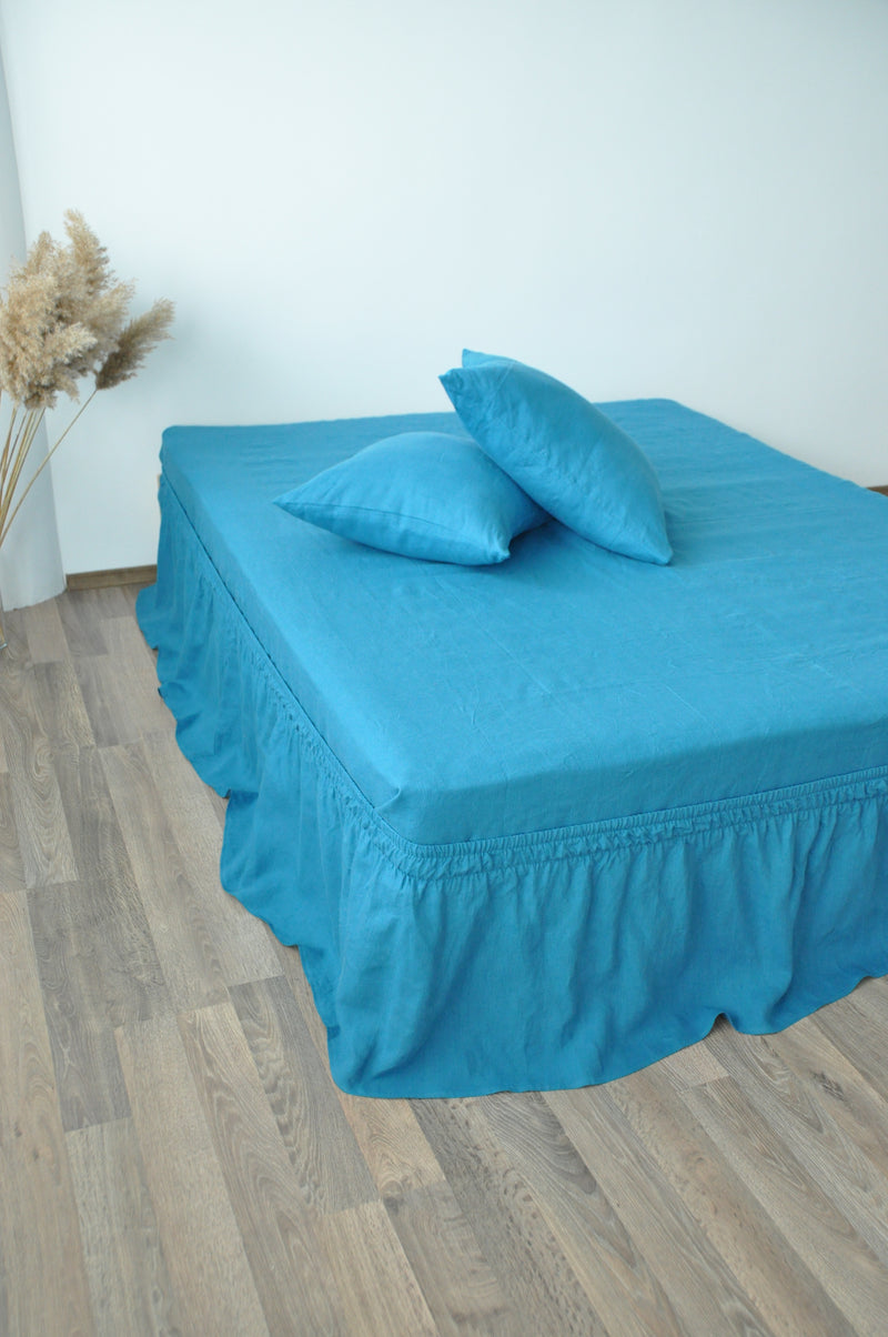 Sea wave linen wrap around bed skirt