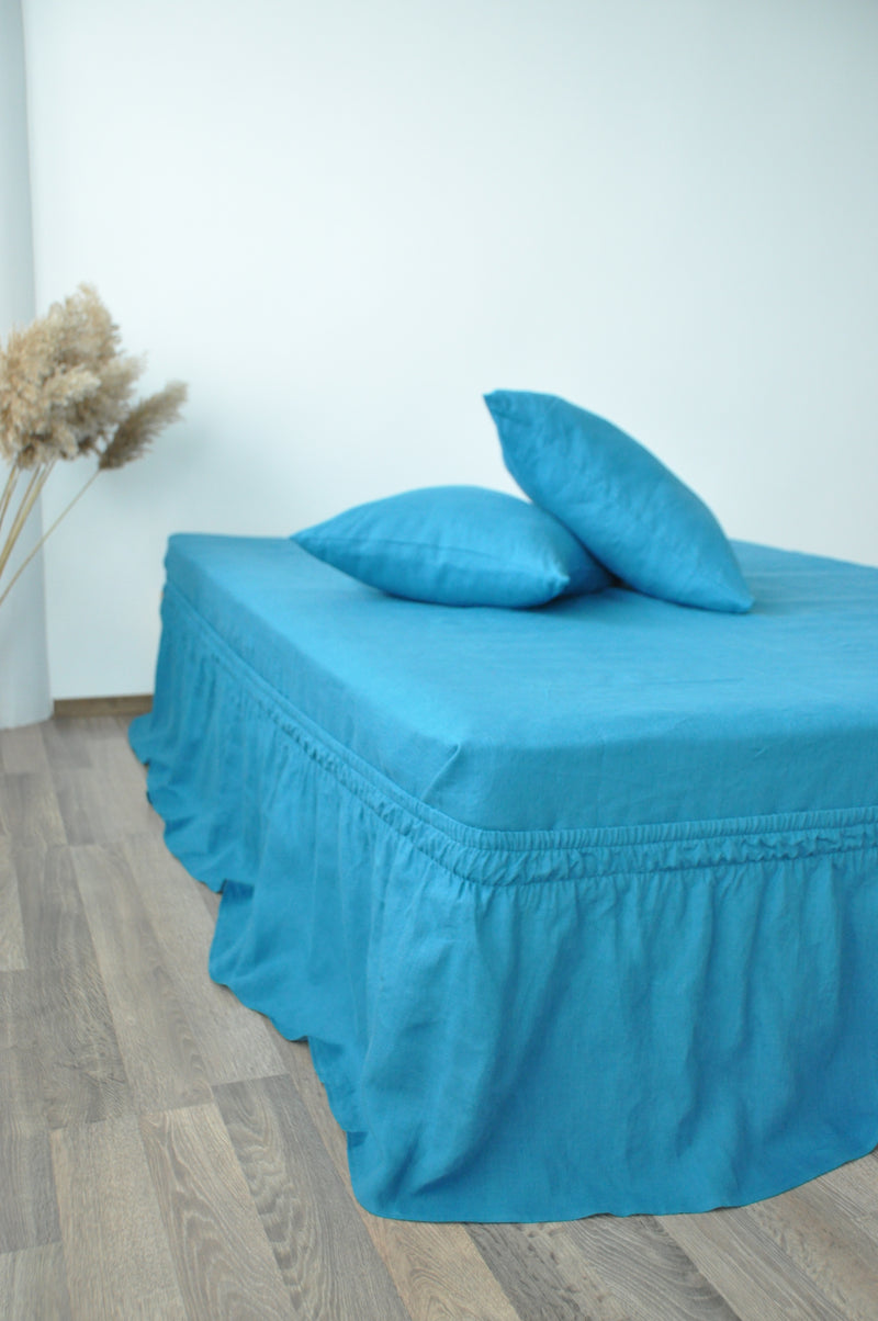 Sea wave linen wrap around bed skirt